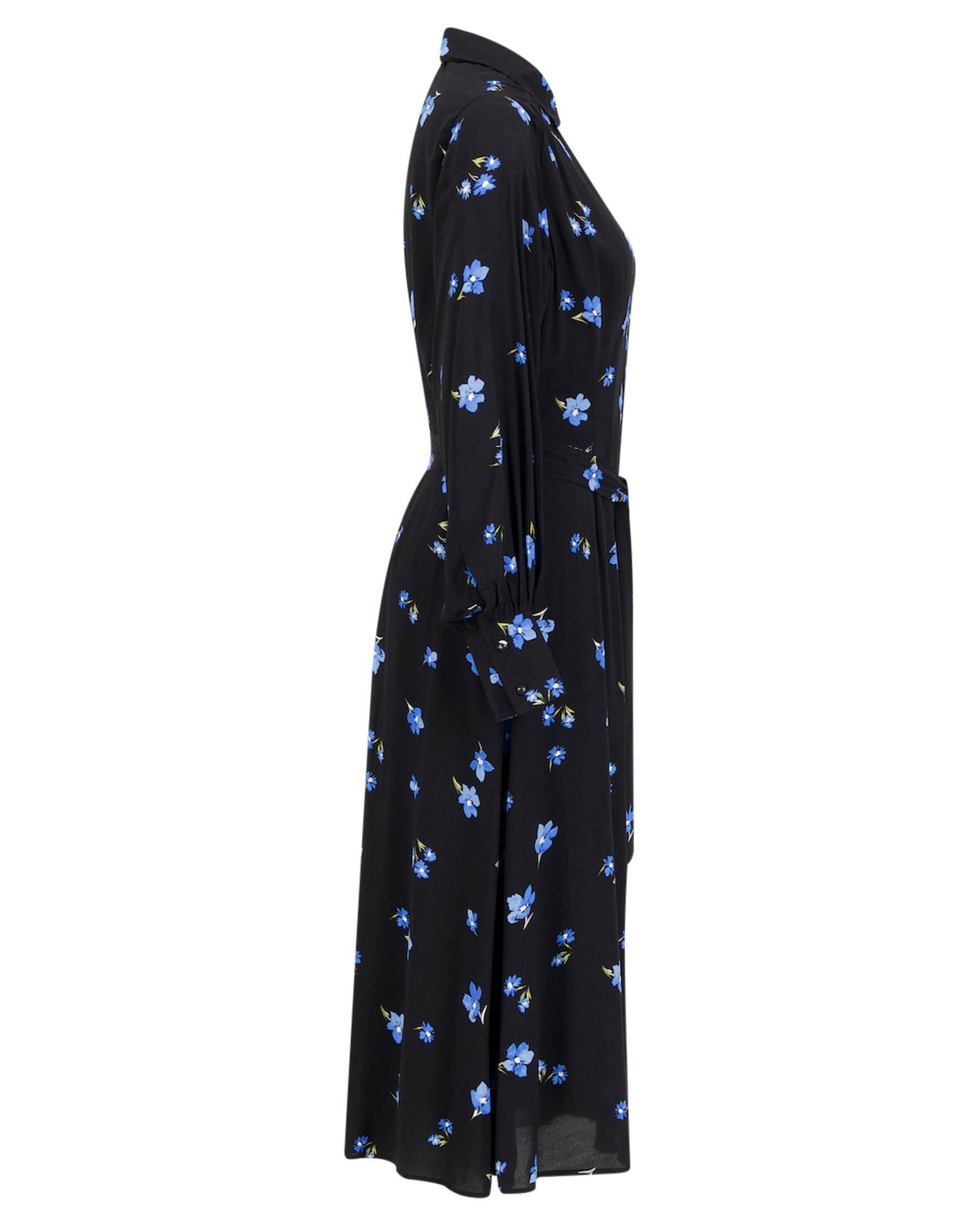(84) Damen DRESS blueblack AOP FEMME SELECTED Kleid Sommerkleid SLFWALDA MIDI LS (1-tlg)