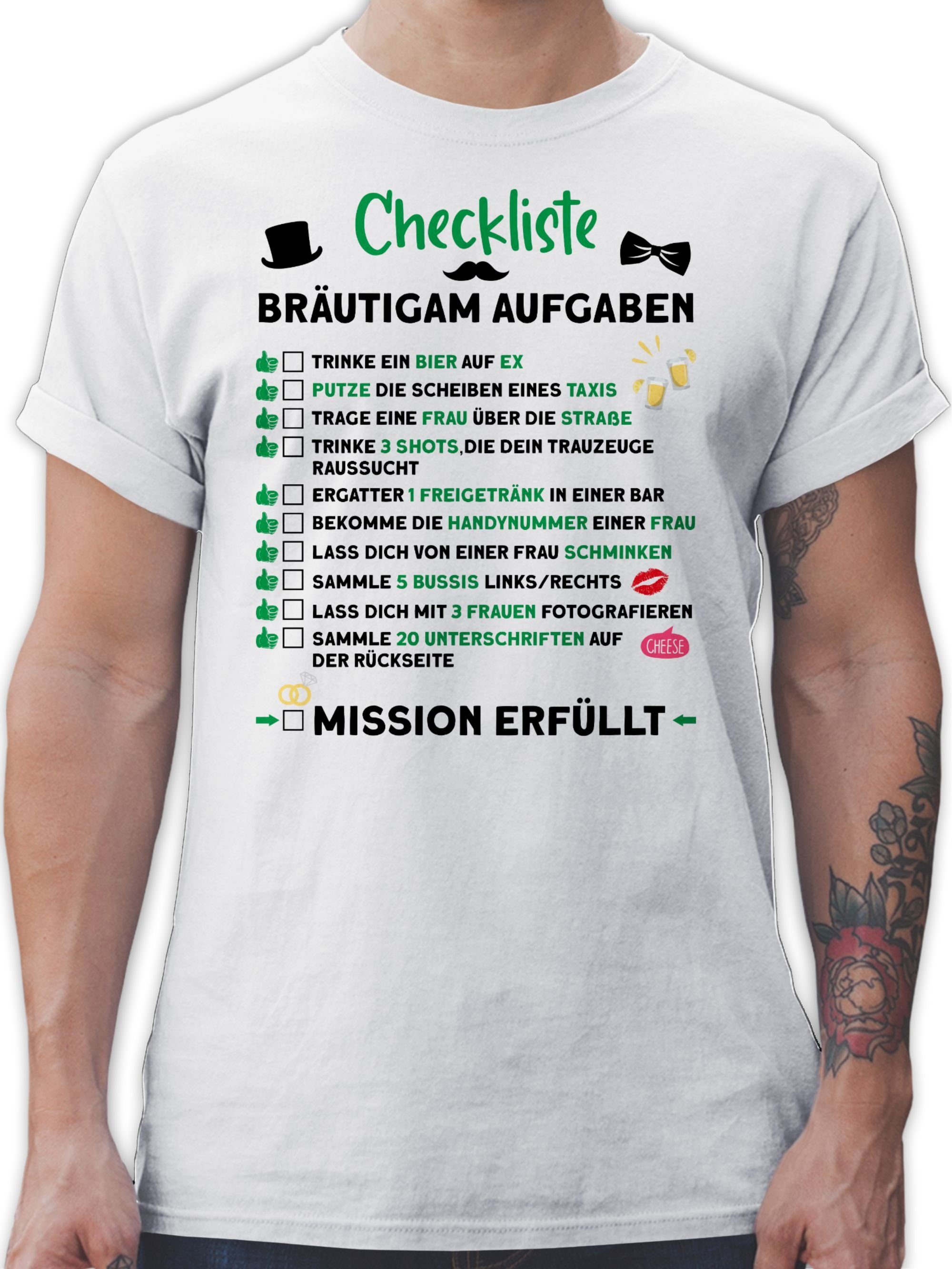 Shirtracer T-Shirt Checkliste Bräutigam Aufgaben JGA JGA Männer 1 Weiß | T-Shirts