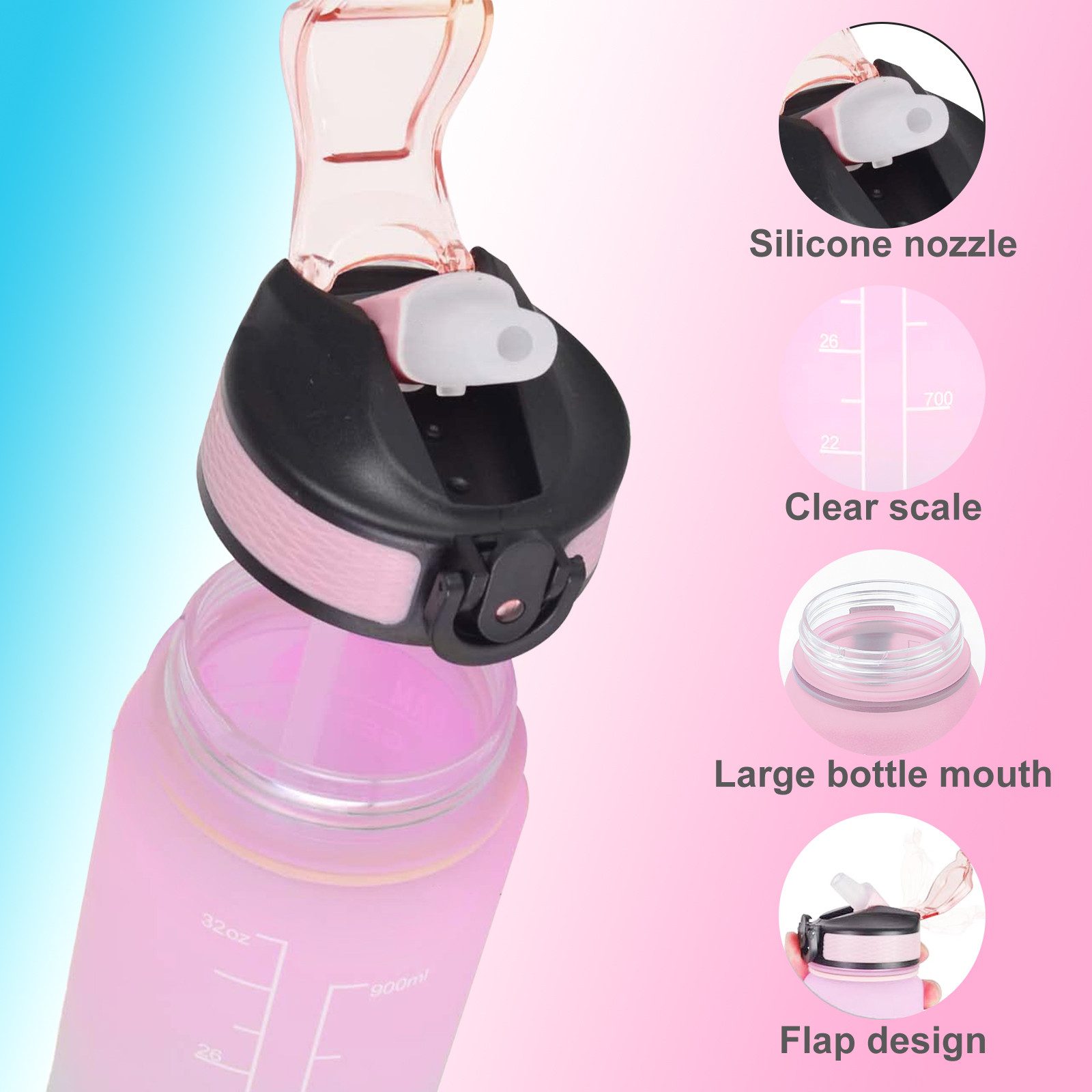 CALIYO Trinkflasche 1 Liter Sport-Wasserflasche mit Strohhalm und Zeitmarkierungen, Auslaufsichere Tritan-Trinkflasche, BPA-frei für Sportart – Bild 4 von 5