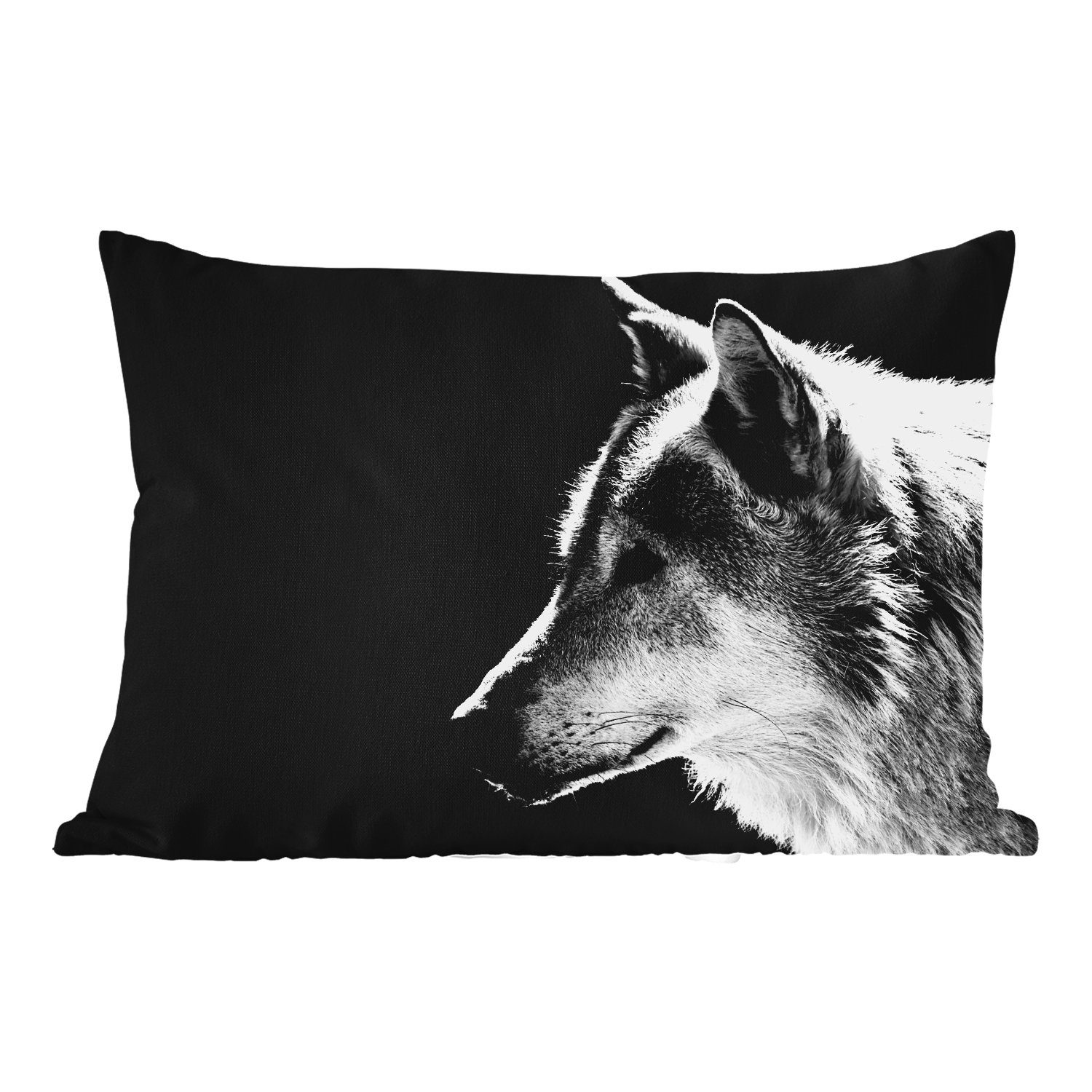 MuchoWow Dekokissen Wildlife - Wolf - Schwarz - Weiß, Outdoor-Dekorationskissen, Polyester, Dekokissenbezug, Kissenhülle