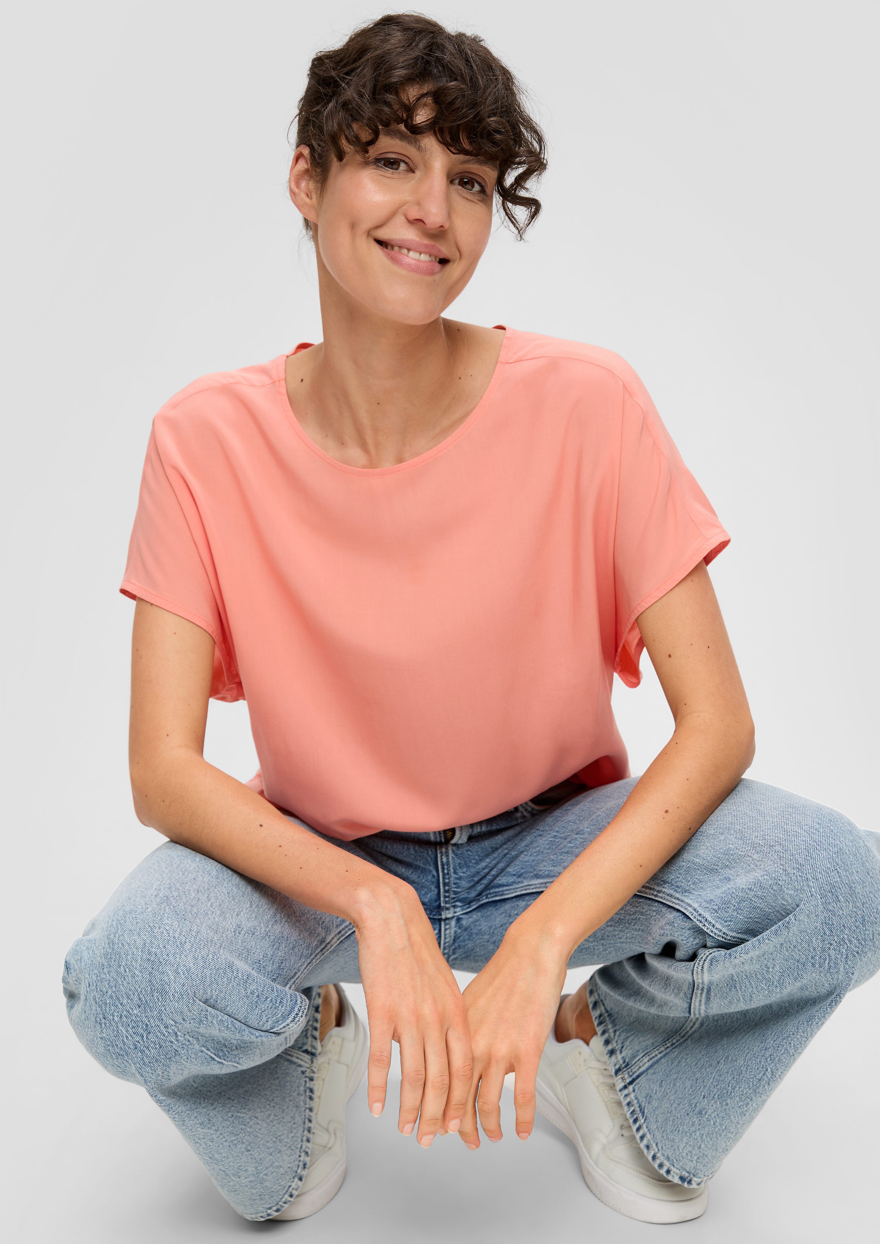 QS Kurzarmbluse Oversized Viskose-Bluse mit verlängertem günstig online kaufen