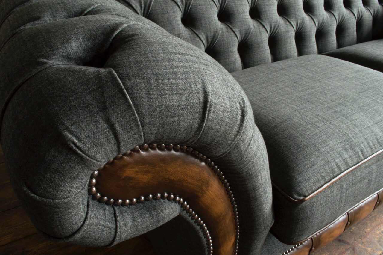 JVmoebel Chesterfield-Sofa Design Chesterfield Sofa 3-Sitzer Grau ...