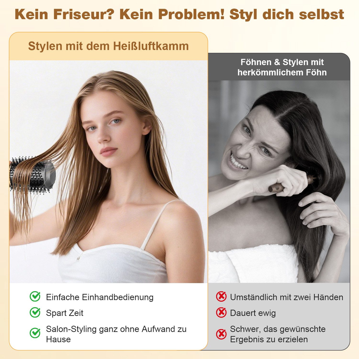 7MAGIC Ionic-Haartrockner Warmluftbürste, 1200 W, Ein-Schritt Haartrockner Bürste, Rundbürstenföhn für Volumen und Glanz Inkl.Haarspange*2