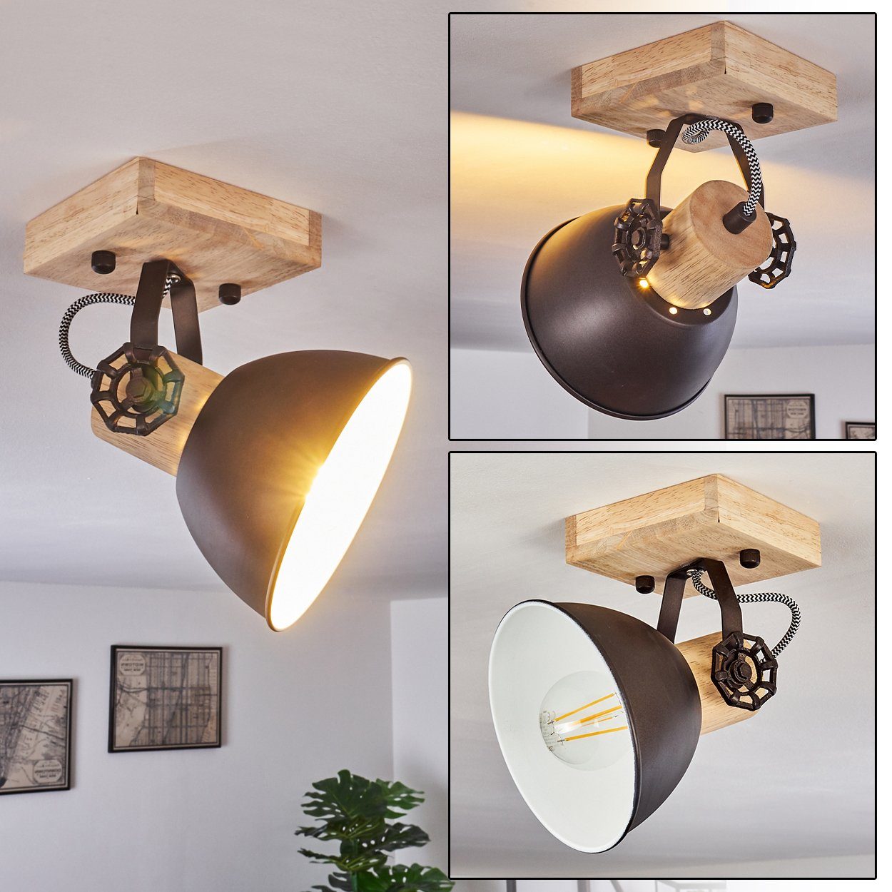hofstein Deckenleuchte »Cotes« verstellbare Wandlampe aus Metall/Holz in An günstig online kaufen