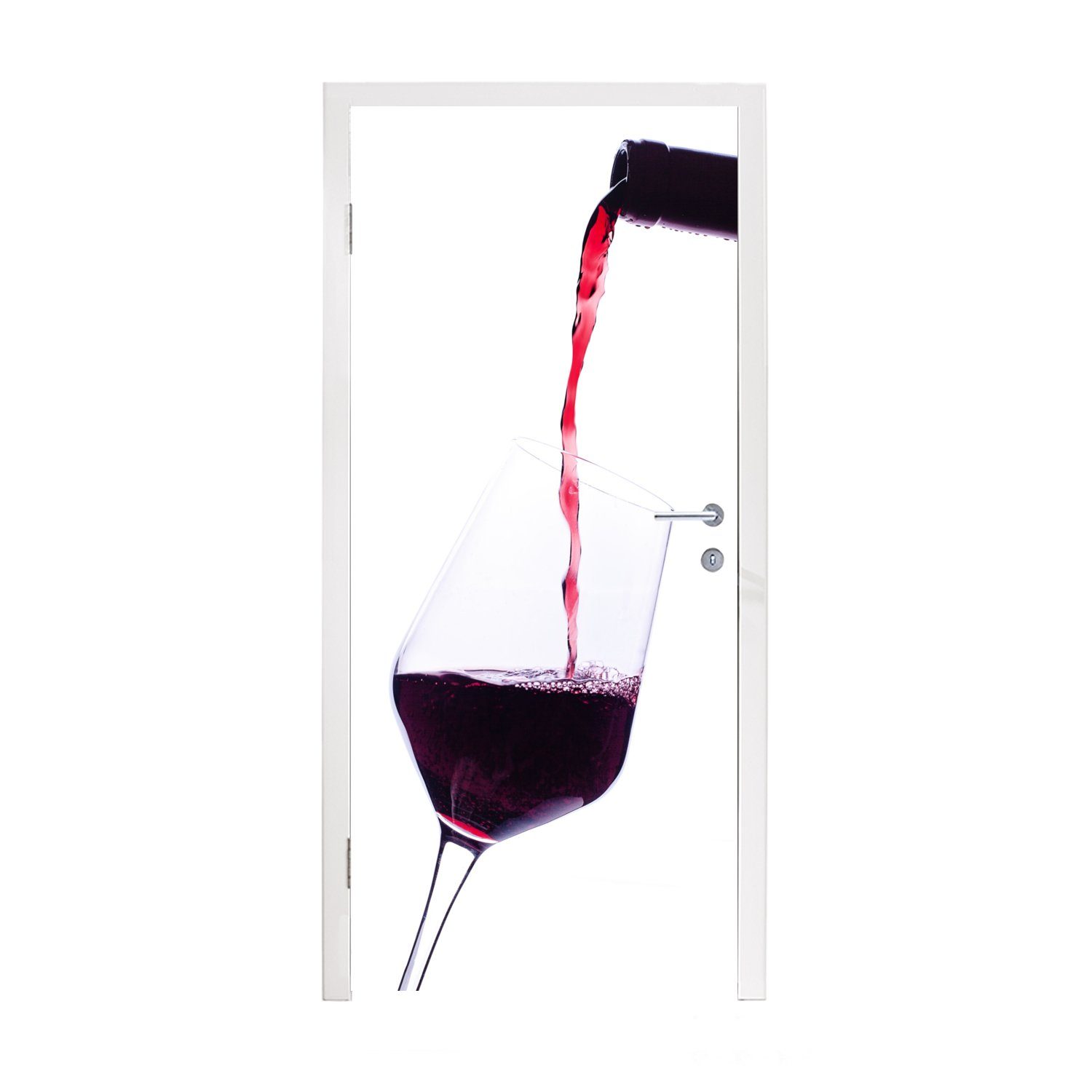 MuchoWow Türtapete Weinflasche, die Rotwein ins Glas gießt, Matt, bedruckt, (1 St), Fototapete für Tür, Türaufkleber, 75x205 cm