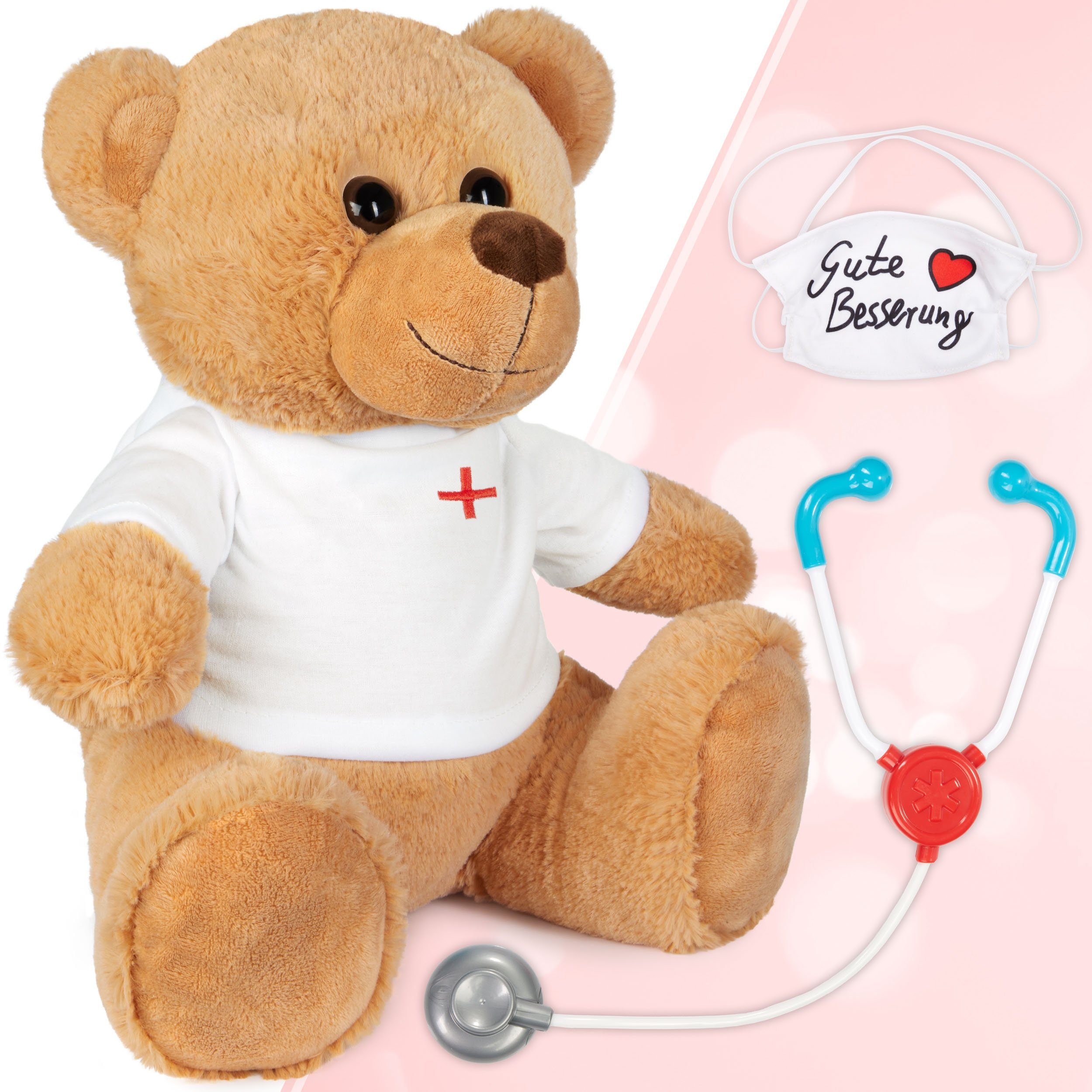 BRUBAKER Kuscheltier Teddy mit Mundschutz und Stethoskop - Gute Besserung - günstig online kaufen
