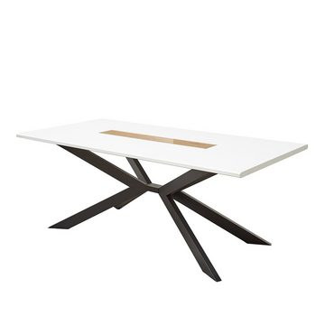Lomadox Esszimmer-Set FALLON-55, (Spar-Set, 4-St), Tisch mit Spider-Fußgestell, 180x100cm, weiß mit Eiche