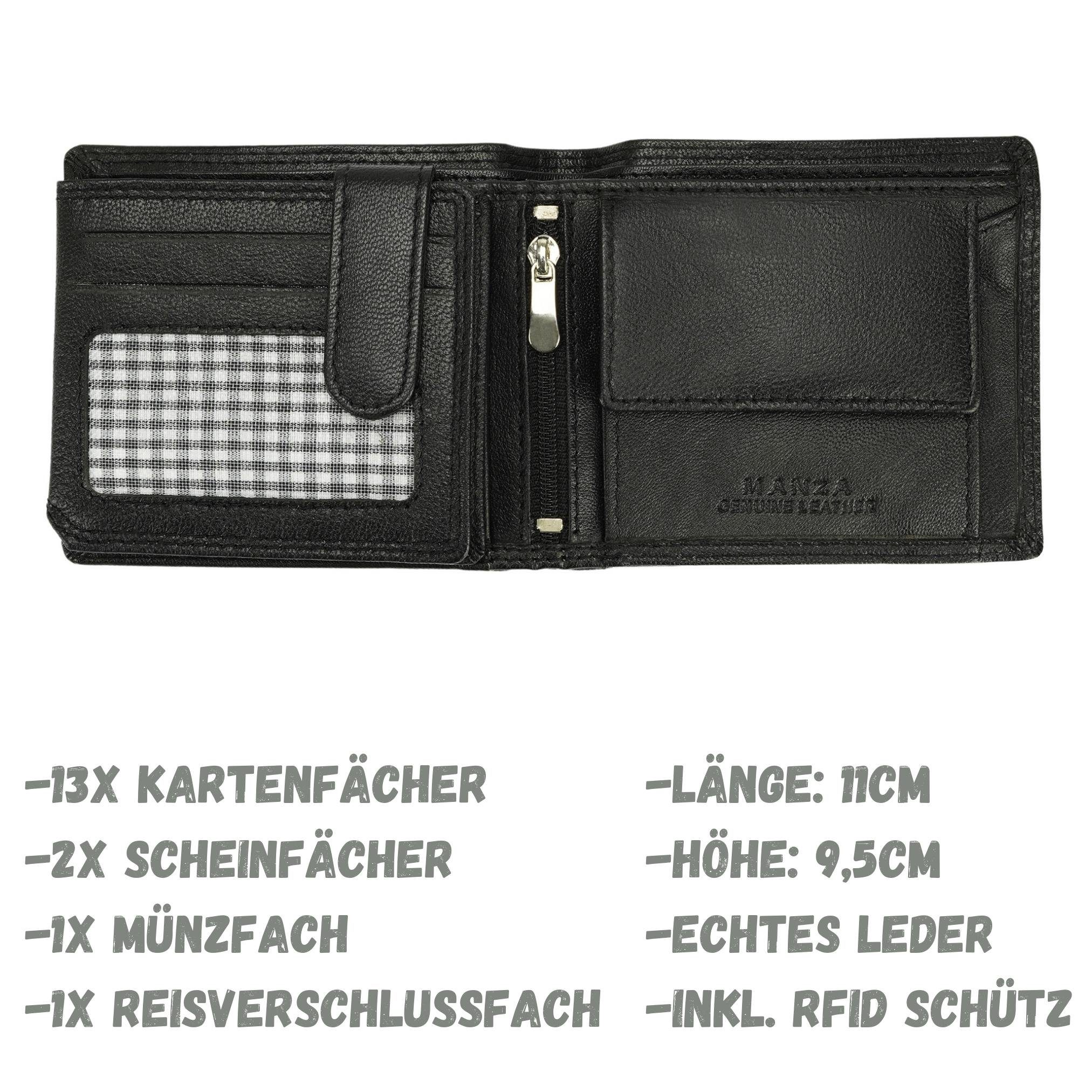 Manza Geldbörse Geldbeutel Herren Börse Echtes Leder Geldbörse Schwarz RFID günstig online kaufen