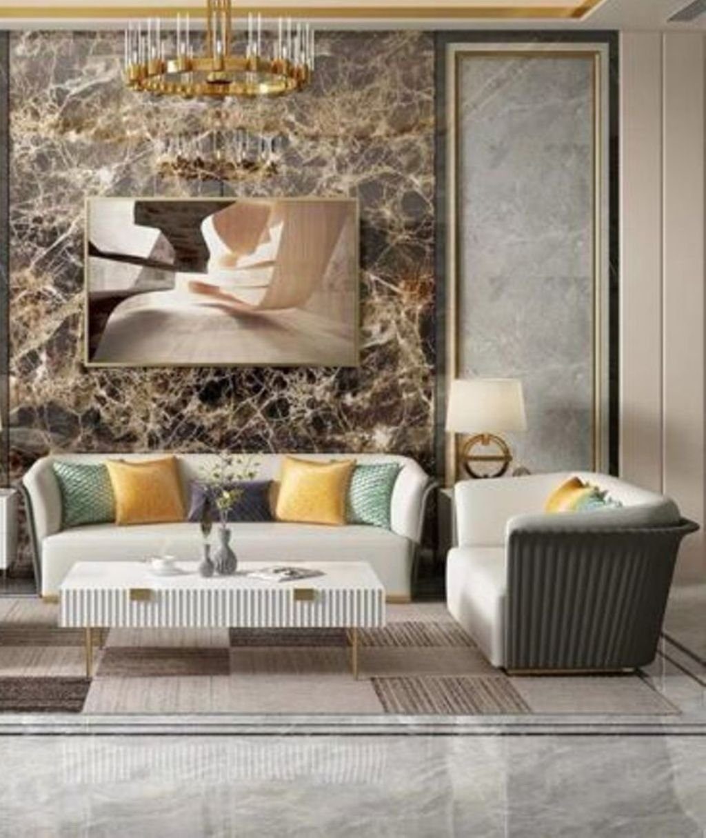 JVmoebel Wohnzimmer-Set, Luxus Leder Polster Set Couch 3+2 Garnitur Textil Sitz Wohnzimmer