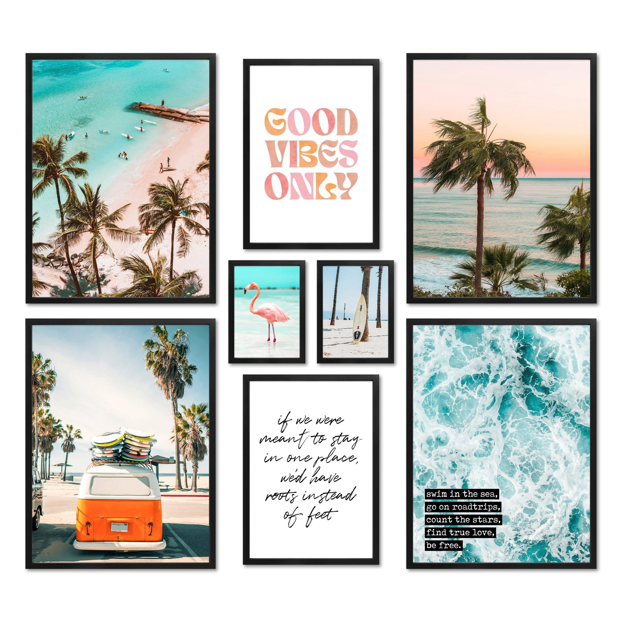 Bilder-Collage Poster Set - SUMMER VIBES I Wandbilder Sommer Meer Palmen Strand
