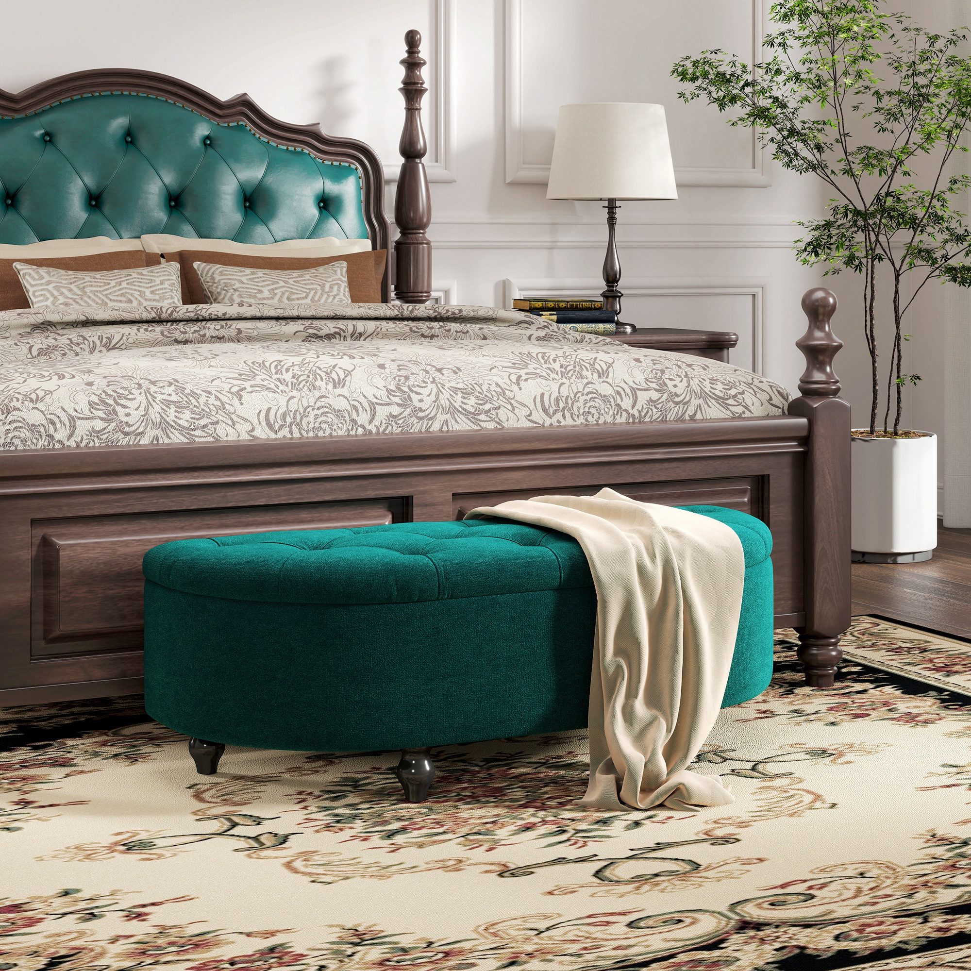 HOMCOM Sitzbank mit geöffnetem Deckel, Velvet-Touch (Bank, 1-St., Табуретки), für Wohnzimmer, Dunkelgrün