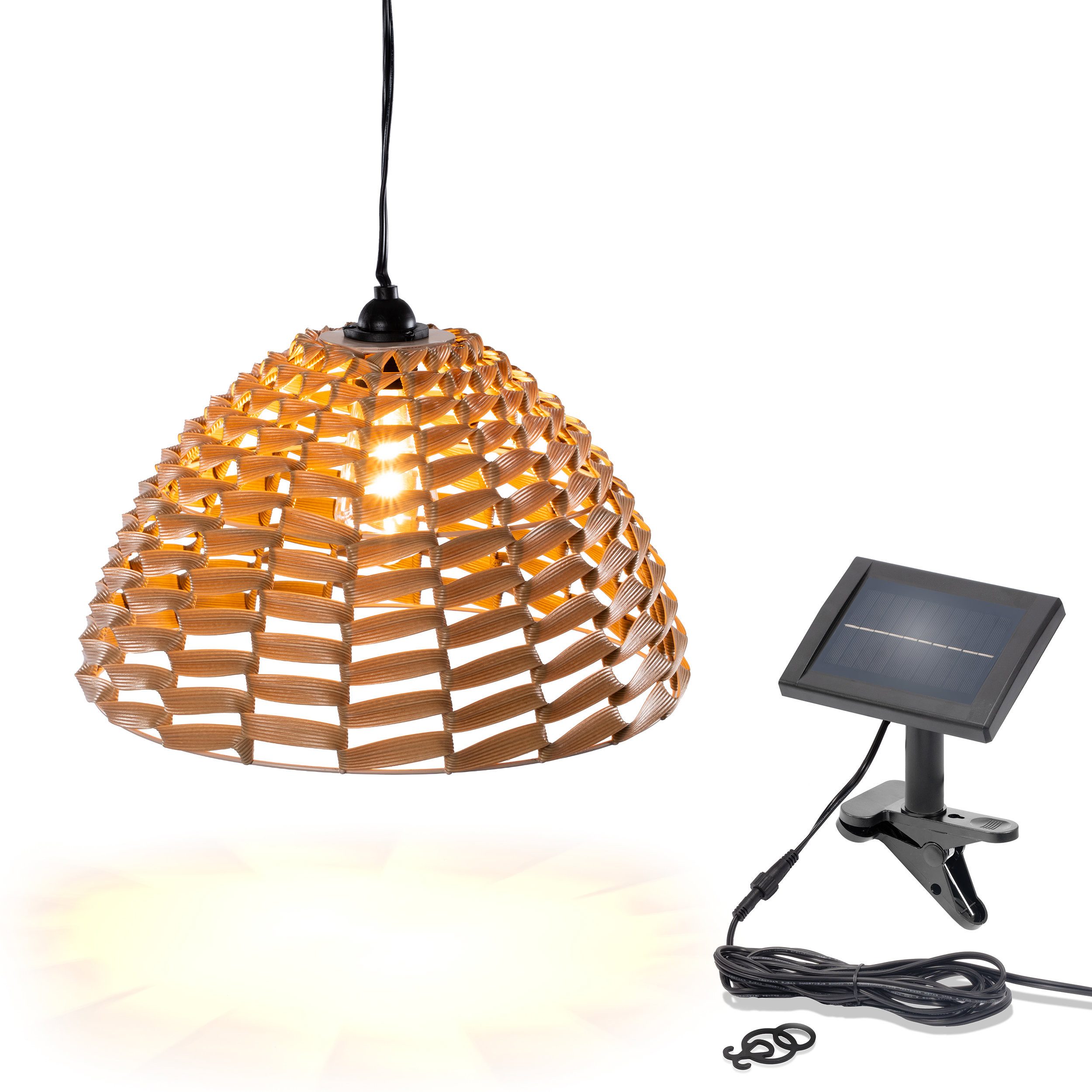 esotec LED-Hängeleuchte Solar Hängeleuchte Shinara 36x21cm warmweiß Akku Solarmodul 102285, LED fest integriert