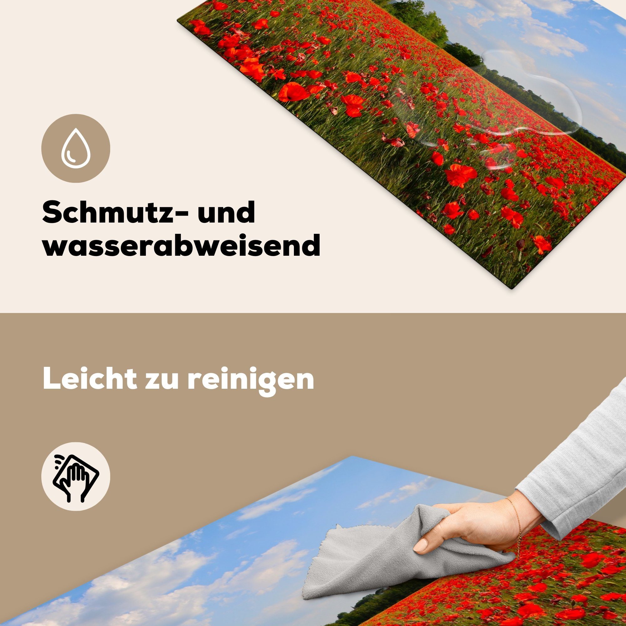 Ceranfeldabdeckung Frühling, - - 81x52 tlg), Herdblende-/Abdeckplatte Schutz für Blumen cm, küche, Induktionskochfeld Mohnblumen MuchoWow die Vinyl, (1