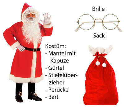 Scherzwelt Weihnachtsmann »Luxus Weihnachtmann Mantel mit Perücke, Bart, ...M/L - Set mit Sack + Brille«, Weihnachtsmannkostüm, Weihnachtskostüm, Weihnachtsmann