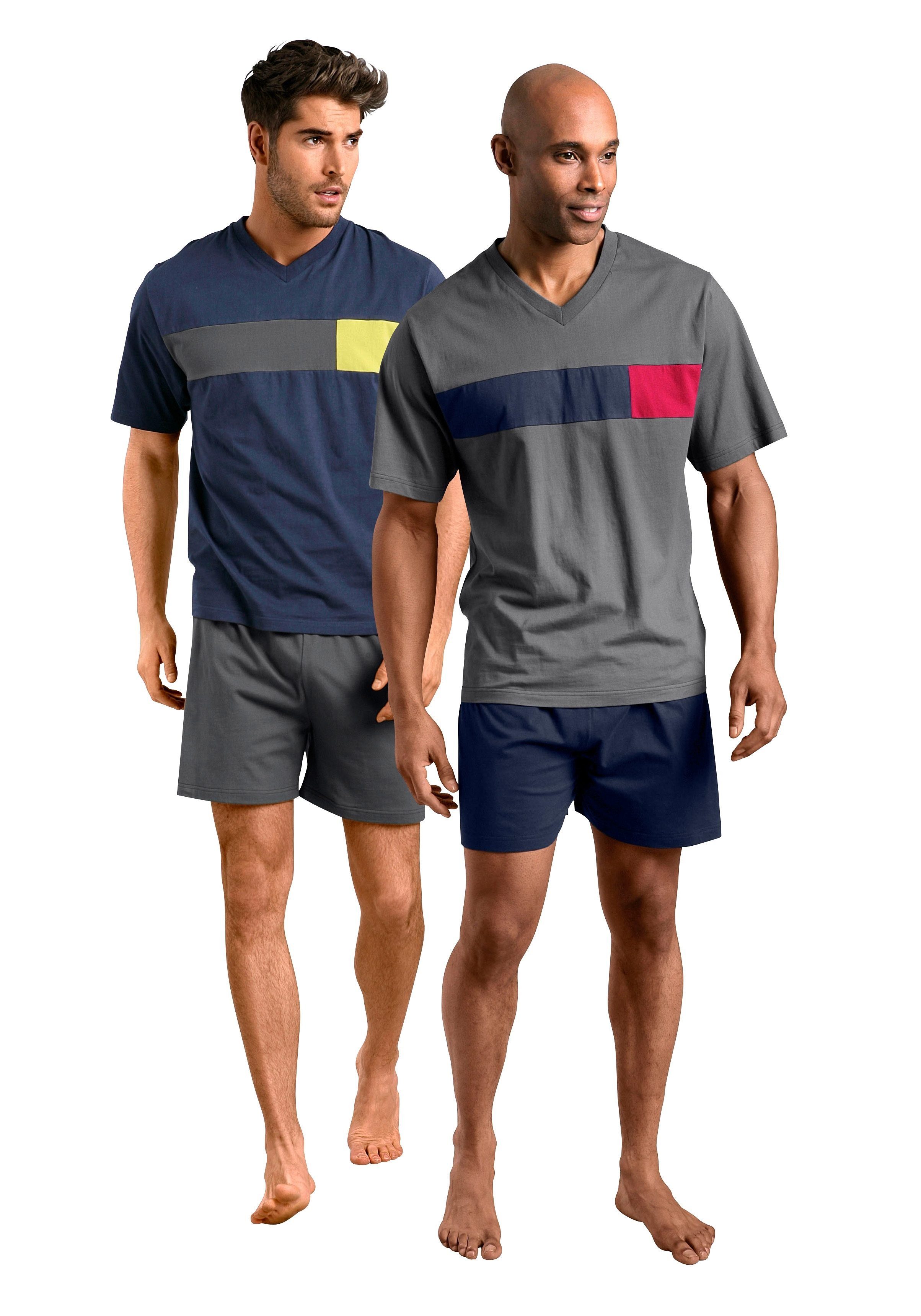 le jogger Pyjama, (Packung, 4 tlg., 2 Stück), mit kontrastfarbigen Einsätze günstig online kaufen