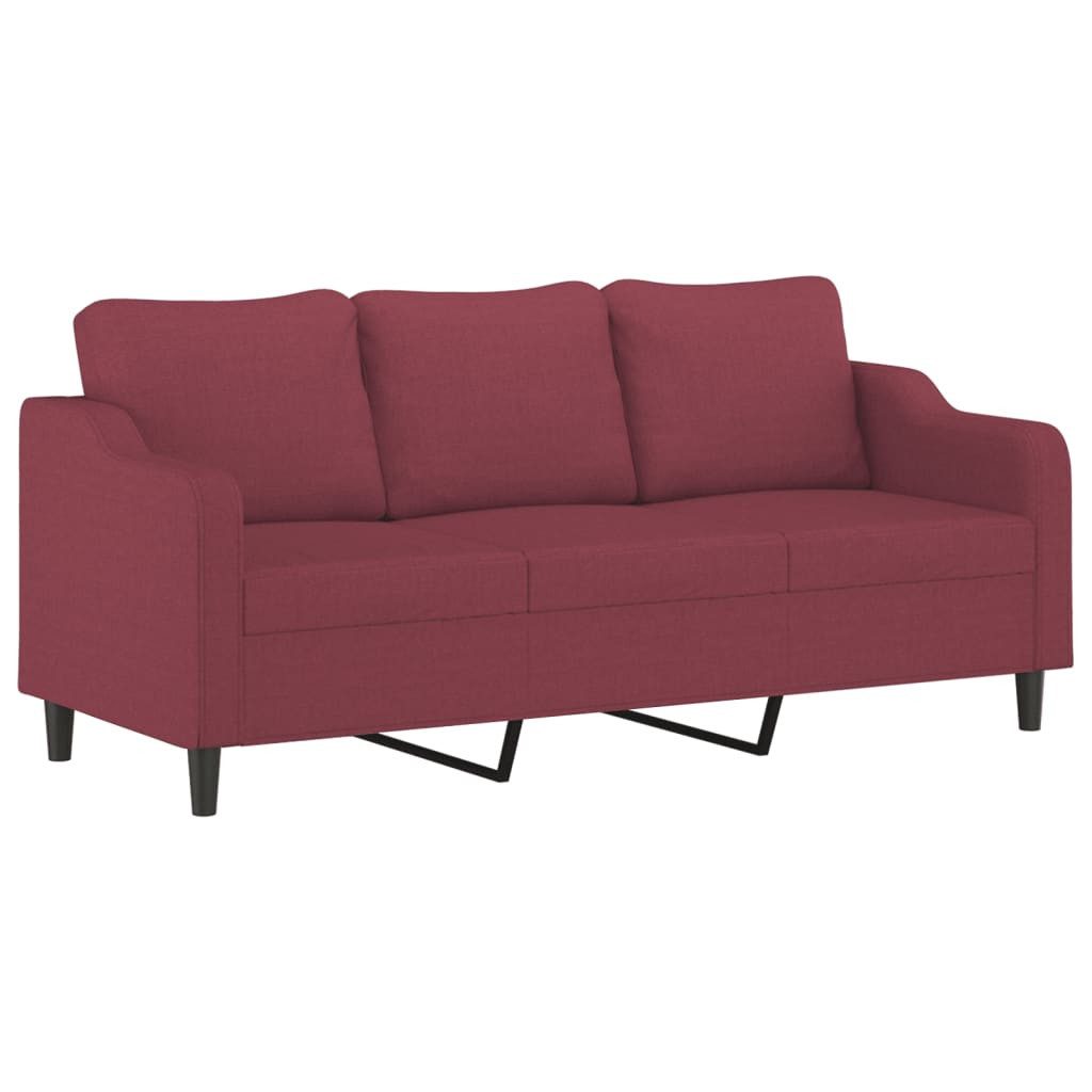 vidaXL Sofa 3-Sitzer-Sofa mit Hocker Weinrot 180 cm Stoff