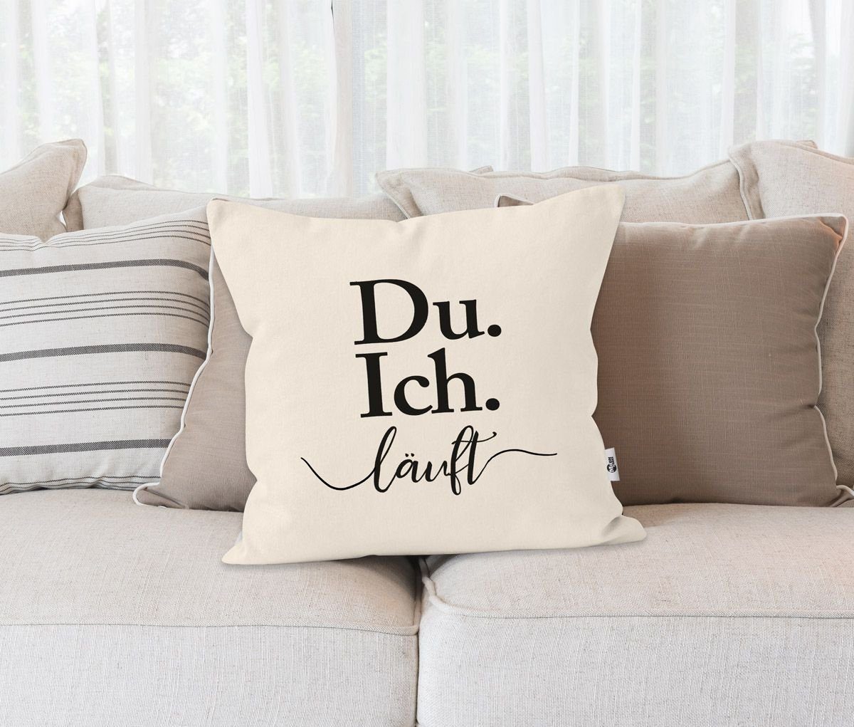 Partner Ich Geschenk läuft Kissen-Bezug Du Dekokissen natur Moonworks® für Spruch Liebe MoonWorks