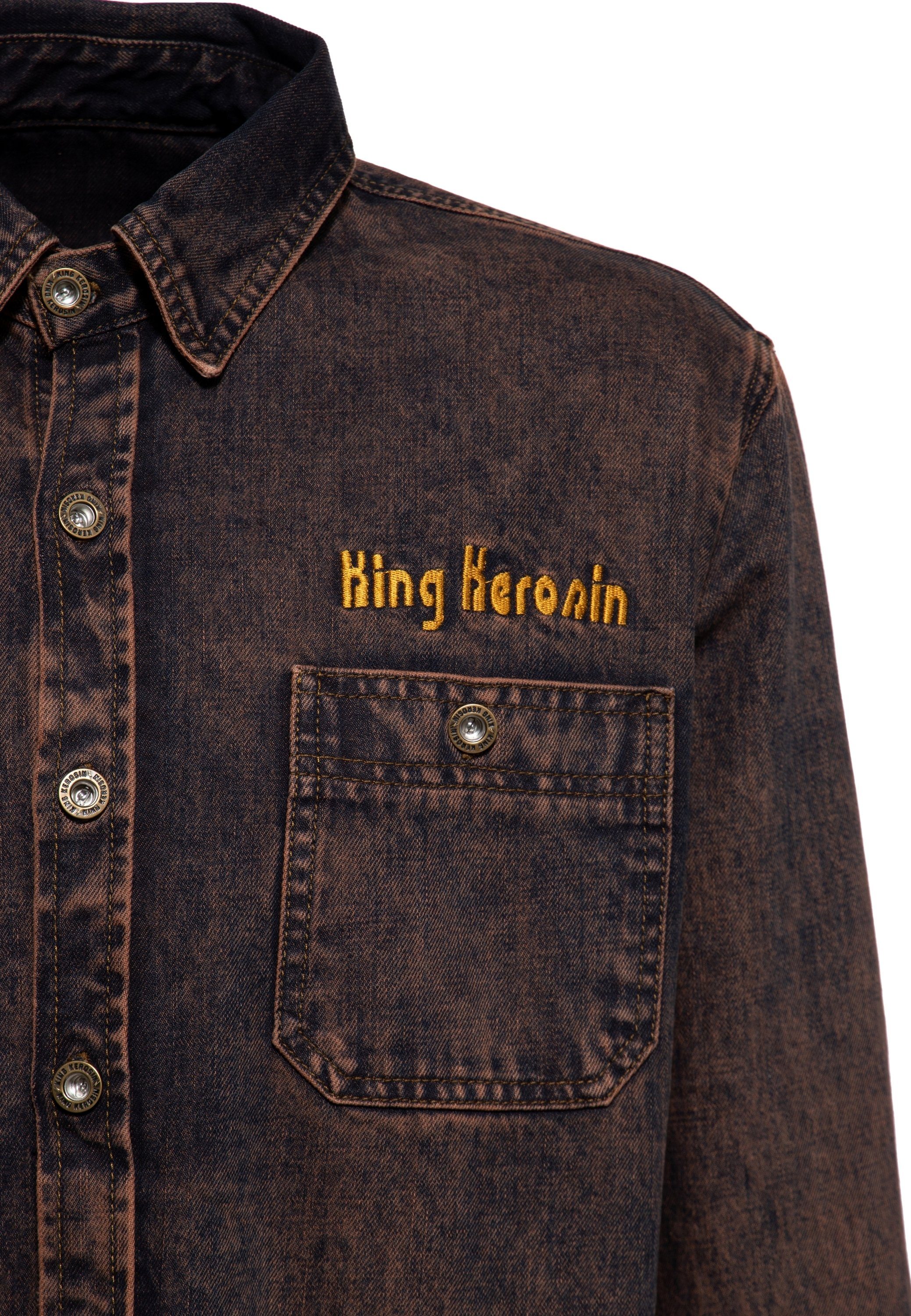 KingKerosin Kurzarmhemd Split The Road Vintage-Look dank Tint-Wash