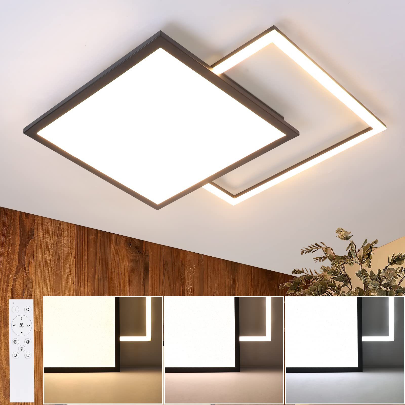 Quadrat fest Weiß Doppeltes mit Deckenleuchte Design warmweiß-kaltweiß, LED LED integriert, 46W, ZMH Sternnenhimmel Schwarz,