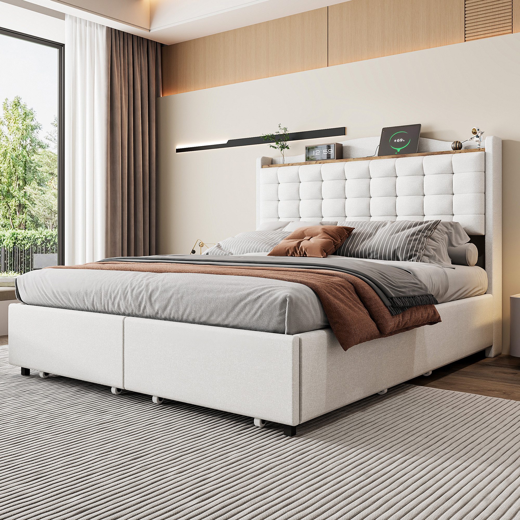 Flieks Polsterbett, Doppelbett 140x200cm mit USB-Ladeanschluss günstig online kaufen