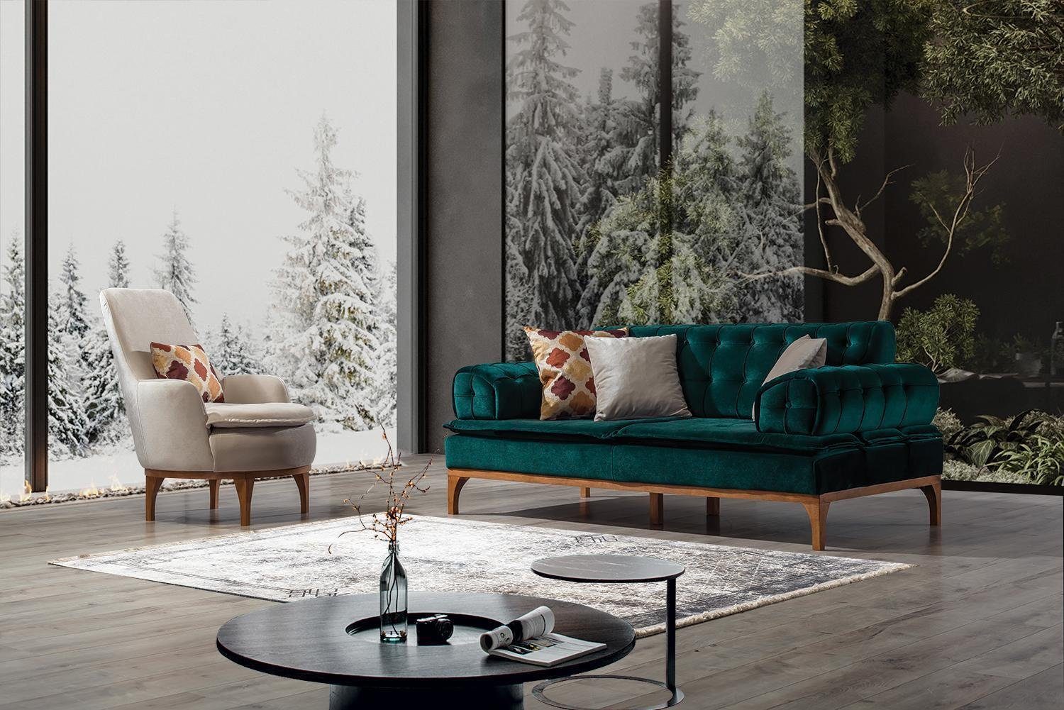 Neu Sofa Stil Sitz Sofas Sitzer 3-Sitzer 3 JVmoebel Möbel grün Stoff Luxus Textil Design