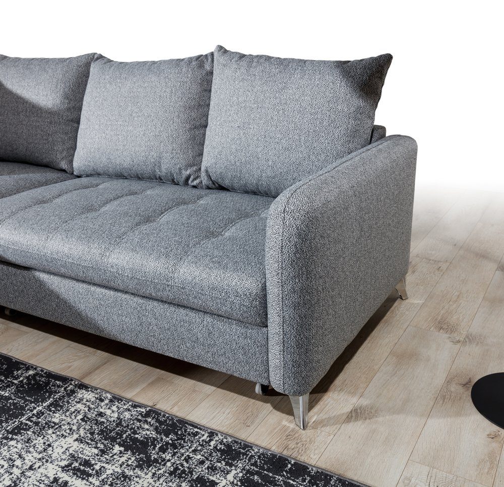 Kissen Raum bestellbar, Modern frei und Torello, Bettkasten, mit mane rechts oder stellbar, Ecksofa Bettfunktion Eckcouch, L-Form, Design, inklusive links Stylefy im