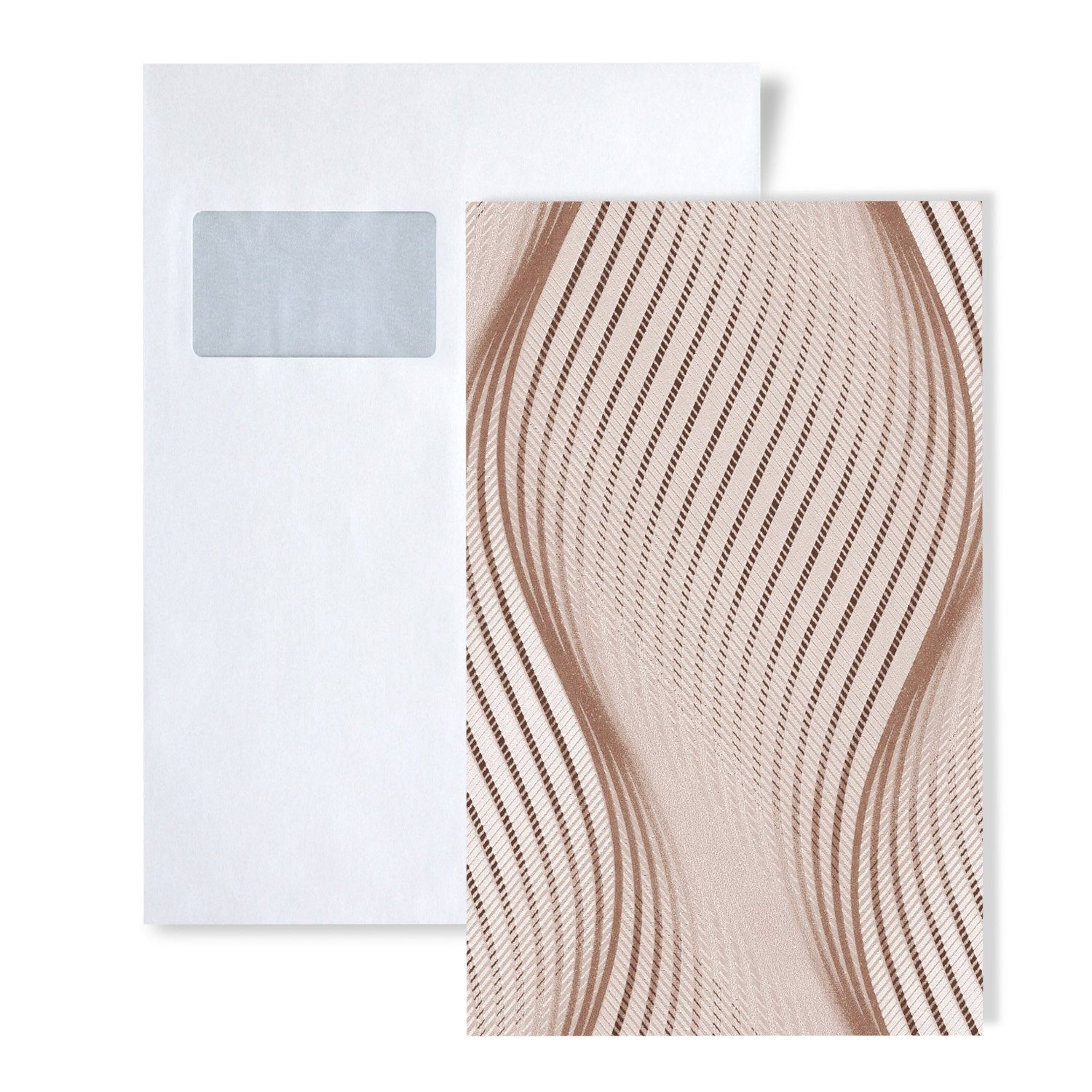 Edem Papiertapete 1 MUSTERSTÜCK S-85030BR33 DIN A4 MUSTER der gestreiften Tapete, gestreift, grafisch, Metall-Effekte, (1 Musterblatt, ca. A5-A4), braun, beige-braun, weiß, silber
