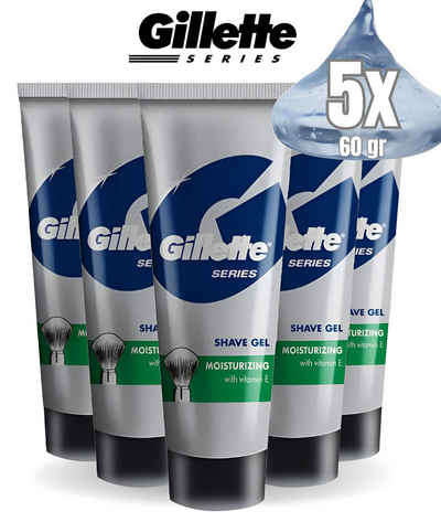 Gillette Rasiergel Serie Moisturizing Shave Gel mit Vitamin E, 5er Pack (5x 60 gr)