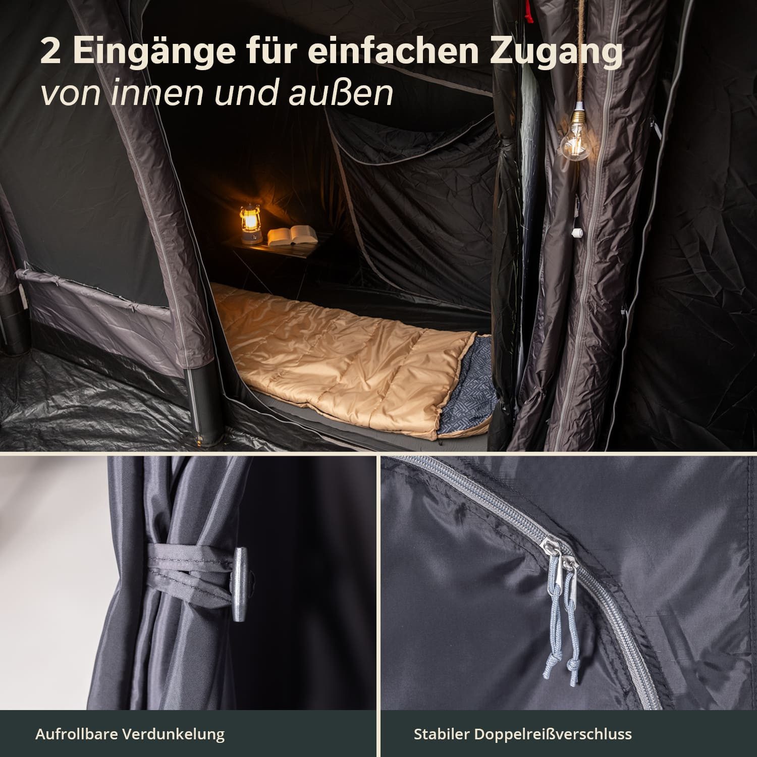 Skandika Tunnelzelt Timola 6 Air Sleeper Protect XL Plus - Seitenkabine, für 2 Personen, Sleeper Technology, aufblasbares Zelt