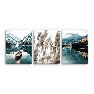 Novart Wandbild 3 Wandbilder Set Natur Wohnzimmer Deko Landschaft Berge Boho, Natur