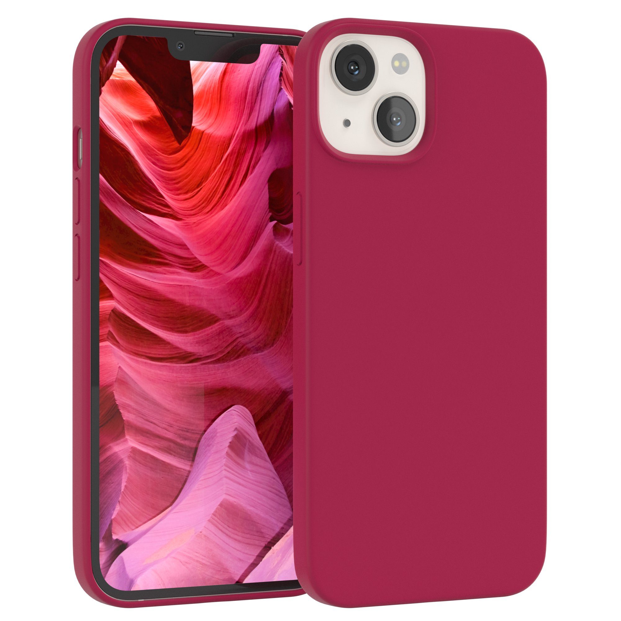 EAZY CASE Handyhülle Premium Silikon Case für Apple iPhone 13 6,1 Zoll, Hülle Silikon mit Displayschutz Handytasche aus Silikon Rot / Beere