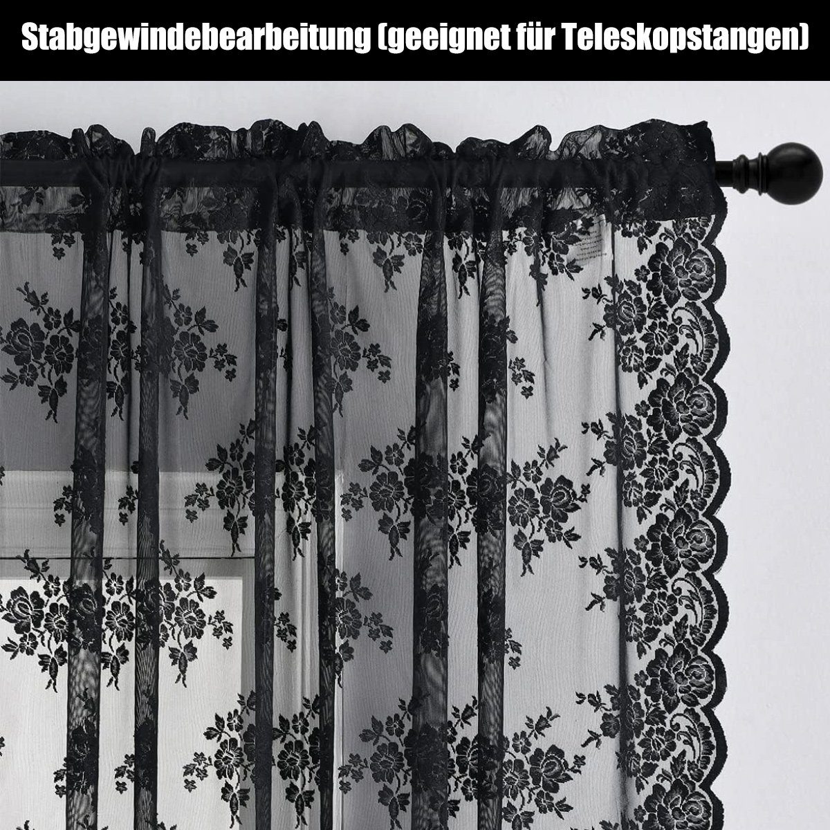 Tüll, transparent Juoungle schwarz Vorhang Blumenstickerei, Jahrgang-Spitzenvorhänge,