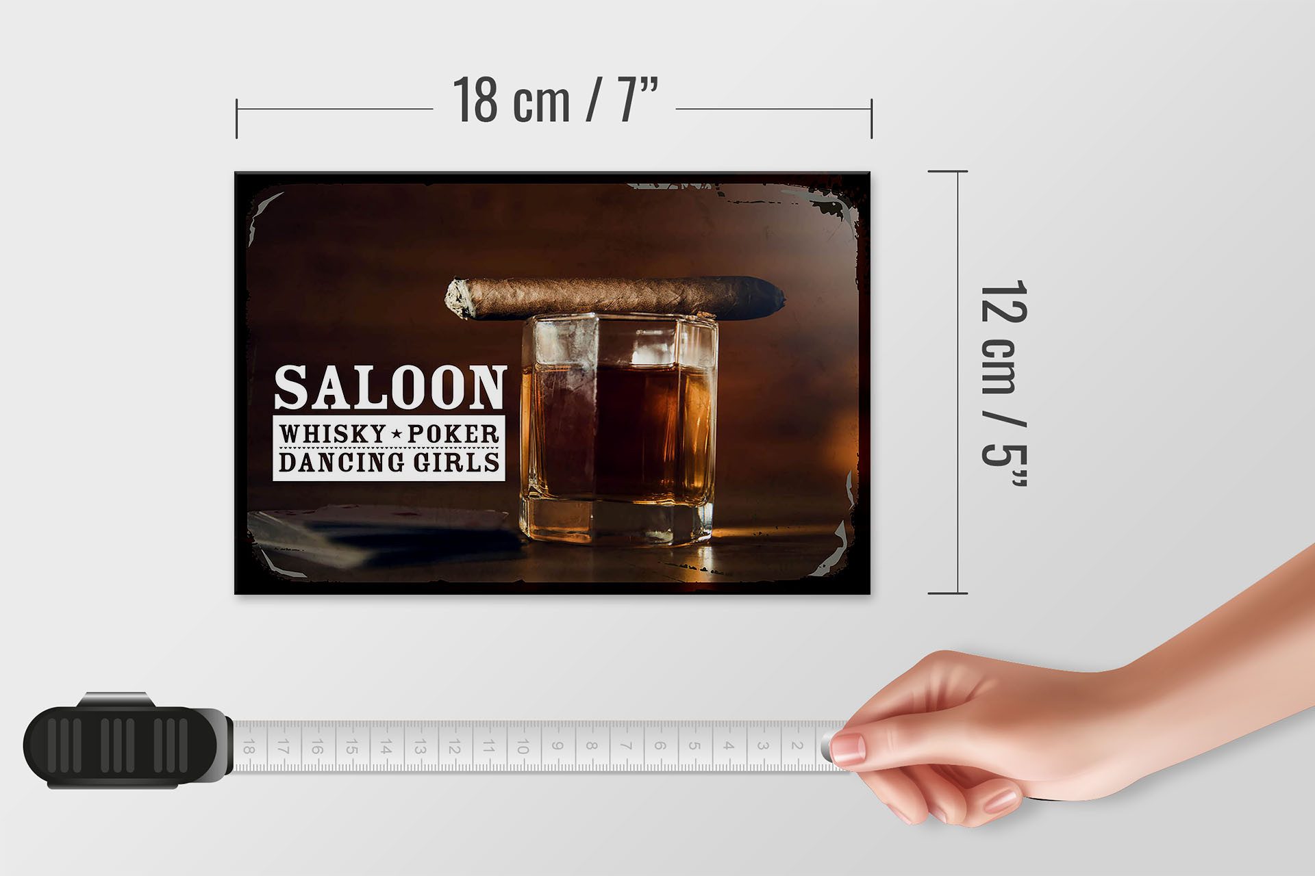 Femer GmbH Holzbild Spruch Saloon Whisky Poker Dancing Girls 18x12 cm, Camping Sport Hobby Freizeit, Sprüche Zitate Lustiges (1 St), Glatte Holzfaserplatte (MDF), vorn beschichtet