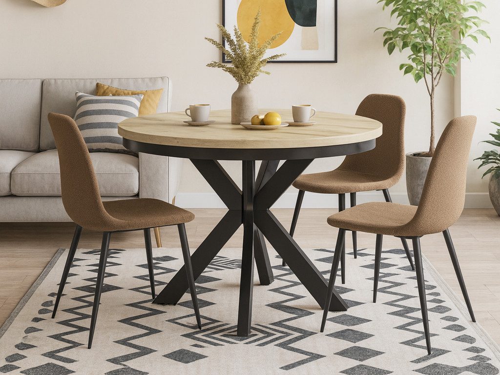 Beautysofa Esstisch Bilbao im Loft-Stil, ausziehbar Ø 100–180 cm (hitze- und verfärbungsbeständig, Metallbeinen), verschiedene Farben – Bild 2 von 5
