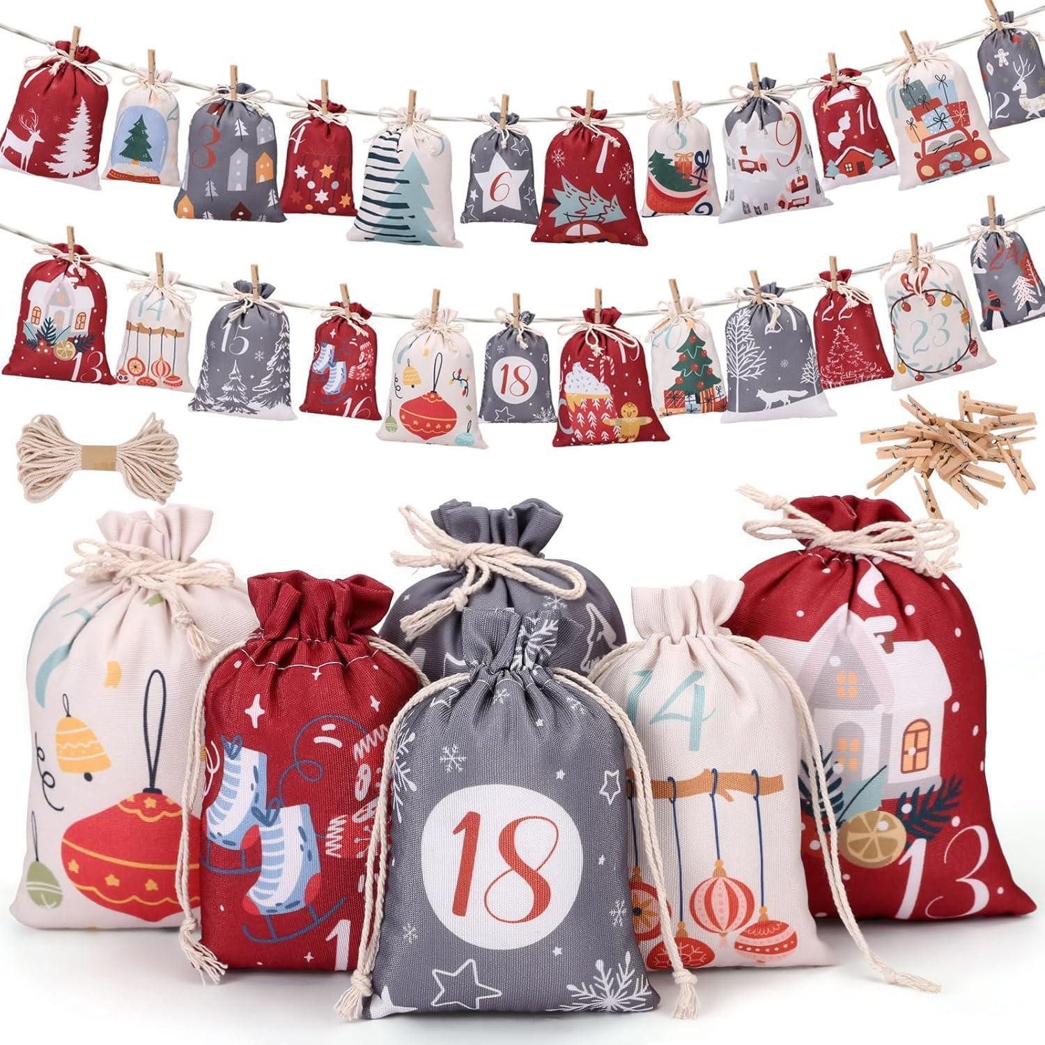 LuxusKollektion DIY-Adventskalender Adventskalender zum Befüllen 24 Stoffsäckchen mit Klammern und Schnur