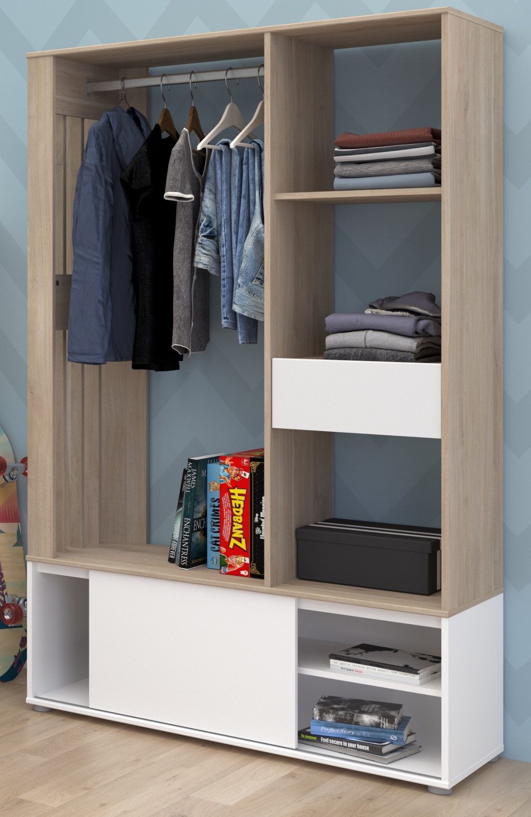 Parisot Jugendzimmer-Set Lukas, (Kinderzimmer Set mit Hochbett und Kleiderschrank, 2-tlg., Liegefläche 90x200 cm), kein Lattenrost erforderlich