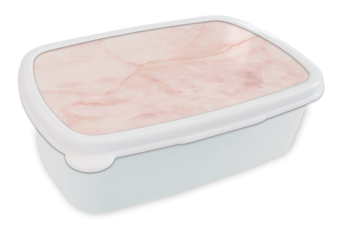 MuchoWow Lunchbox Marmor - Rosa - Linie, Kunststoff, (2-tlg), Brotbox für Kinder und Erwachsene, Brotdose, für Jungs und Mädchen weiß
