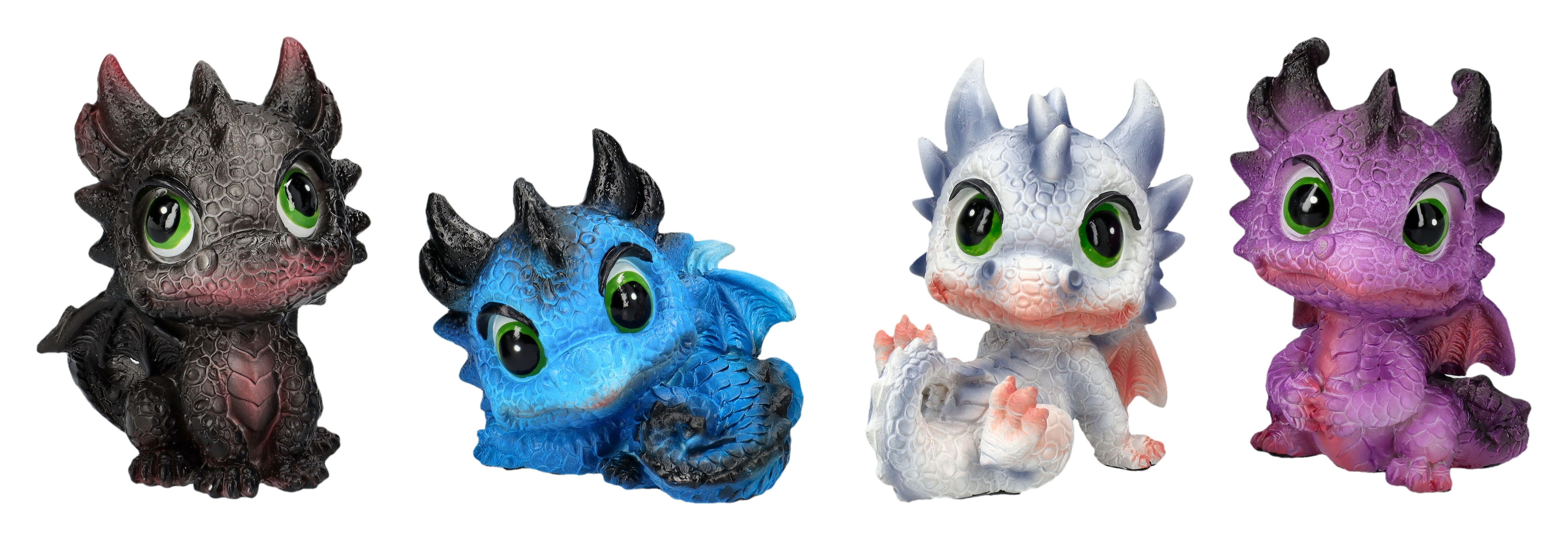 Figuren Shop GmbH Fantasy-Figur Drachen Figuren – Lustige Dekofigur Schlingel Set 4er – Fantasy 8 cm