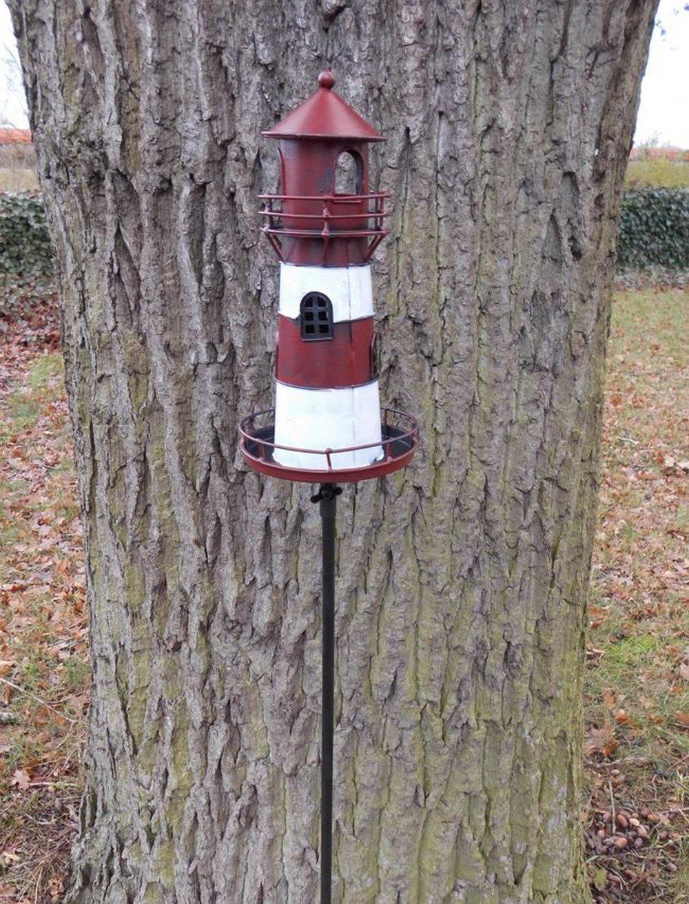 Deko-Impression (1-St) Eisen Leuchtturm Windlicht Gartenstecker rot-weiß Gartenstab Gartenstecker lackiert