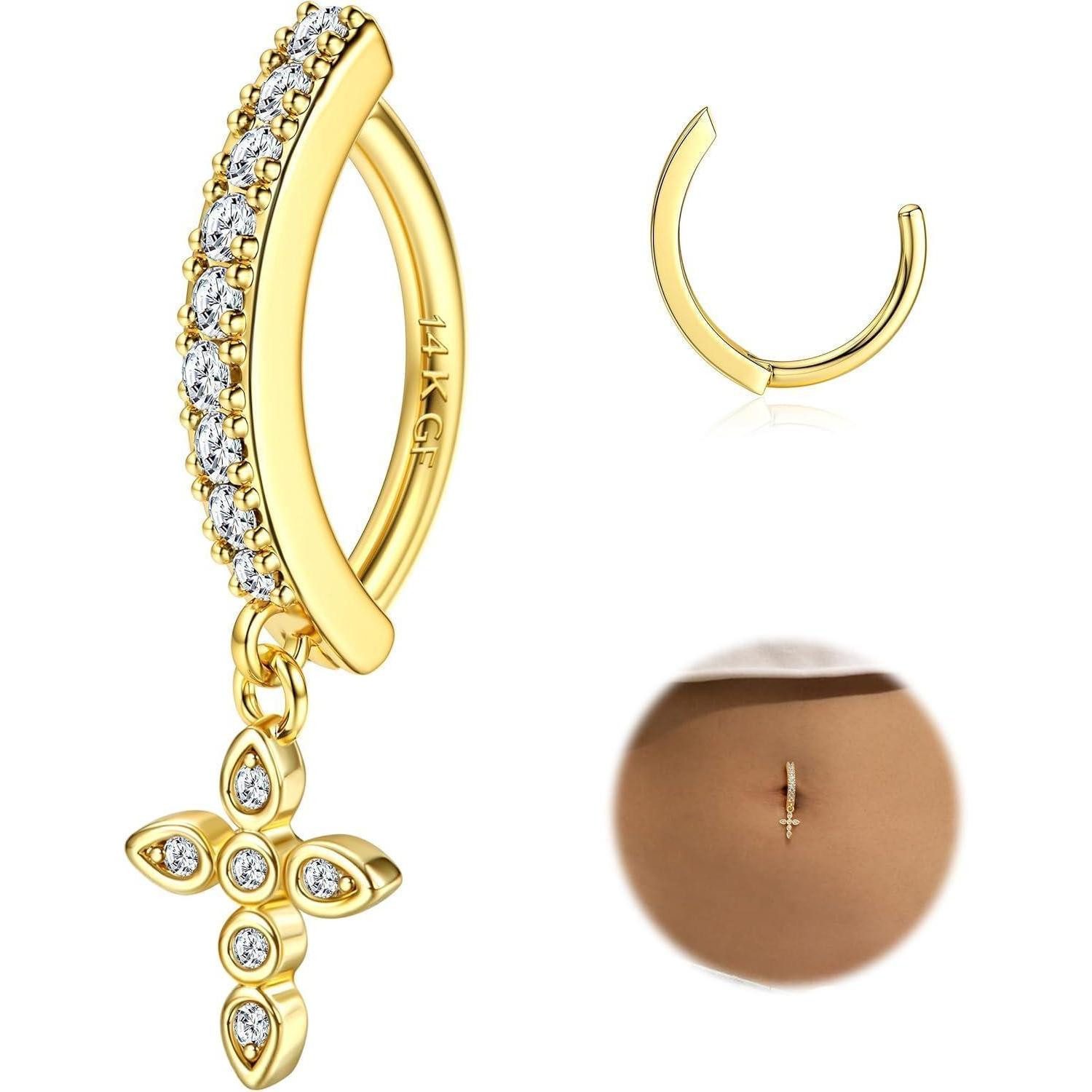 Morfetto Bauchnabelpiercing Bauchnabelpiercing Gold Zirkonia Perle Chirurgenstahl 14G