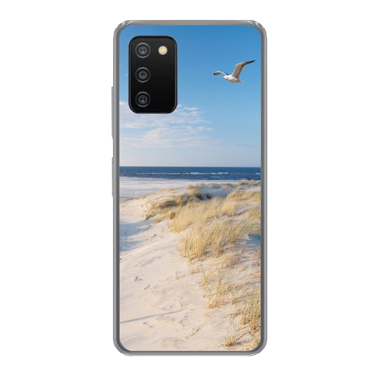 MuchoWow Handyhülle für Samsung Galaxy A03s Düne - Möwe - Strand - Meer - Sonne, Smartphone-Bumper, Print, Handy Schutzhülle Dünn
