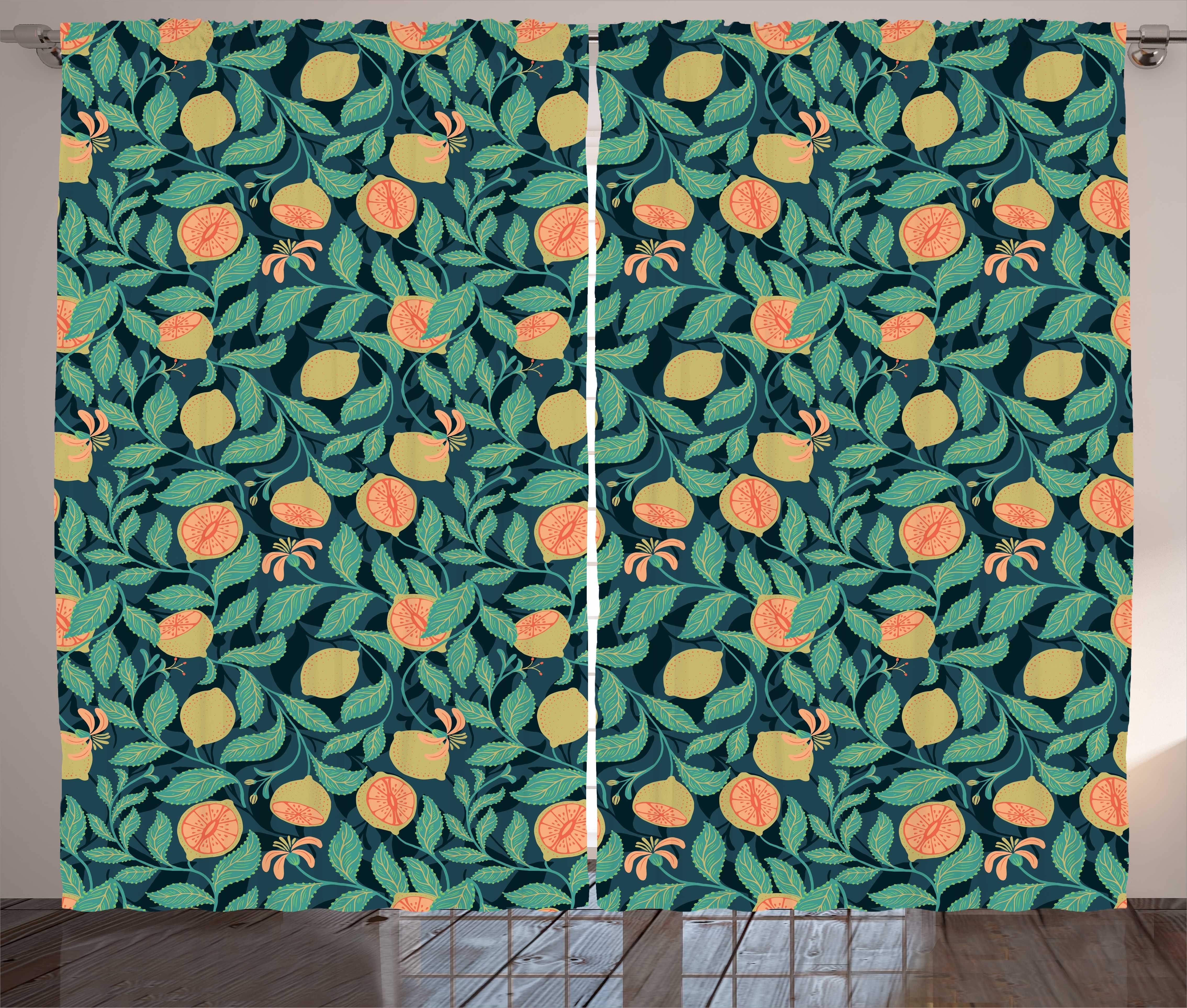 Gardine Schlafzimmer Kräuselband Vorhang mit Schlaufen und Haken, Abakuhaus, Mandarine Citrus Blatt botanische Kunst