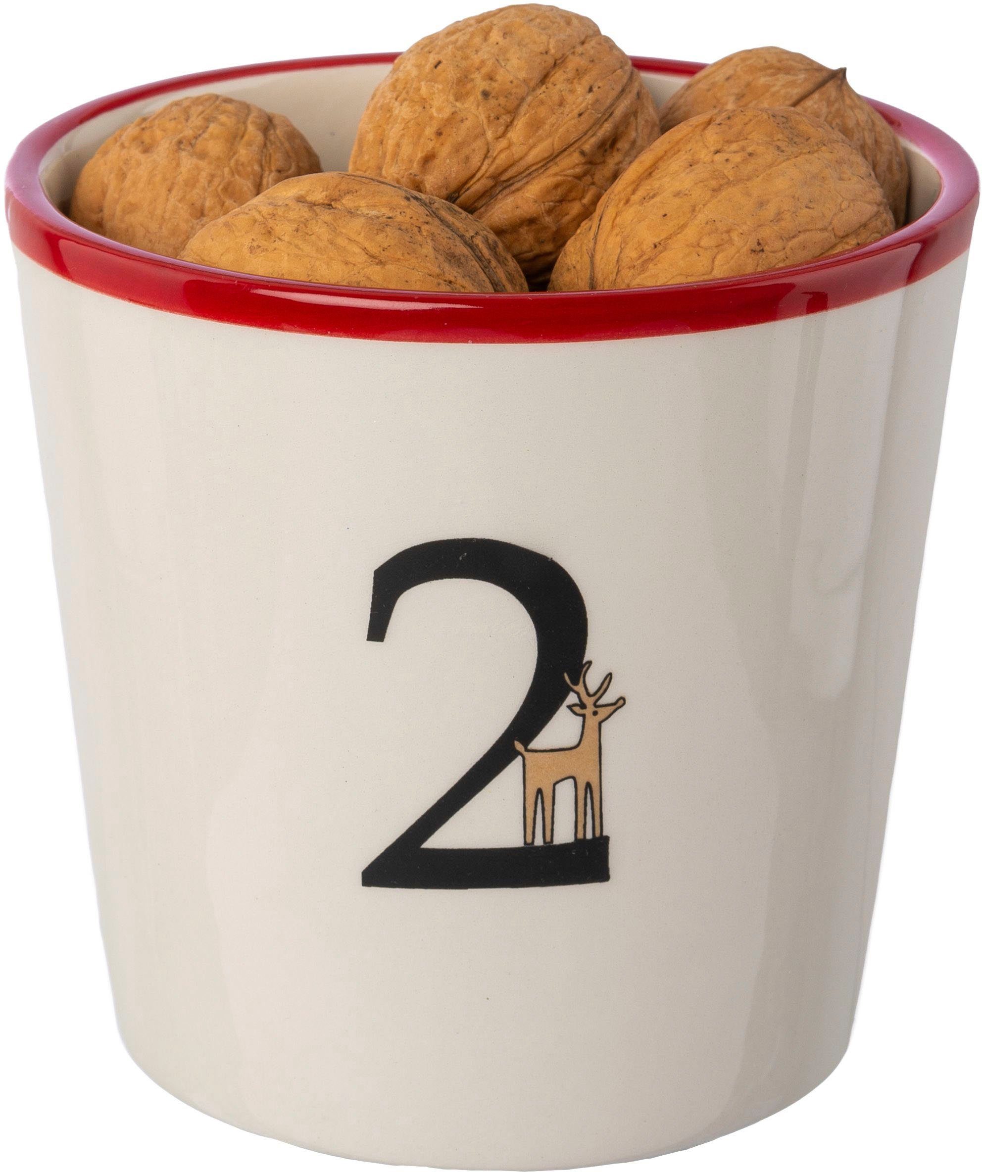 Creativ deco Kerzenhalter Stabkerzenhalter für die Adventszeit, Weihnachtsdeko (Set, 4 St), Becher aus Keramik mit Cover 1 bis 4, Höhe ca. 10 cm, Adventsleuchte – Bild 3 von 5
