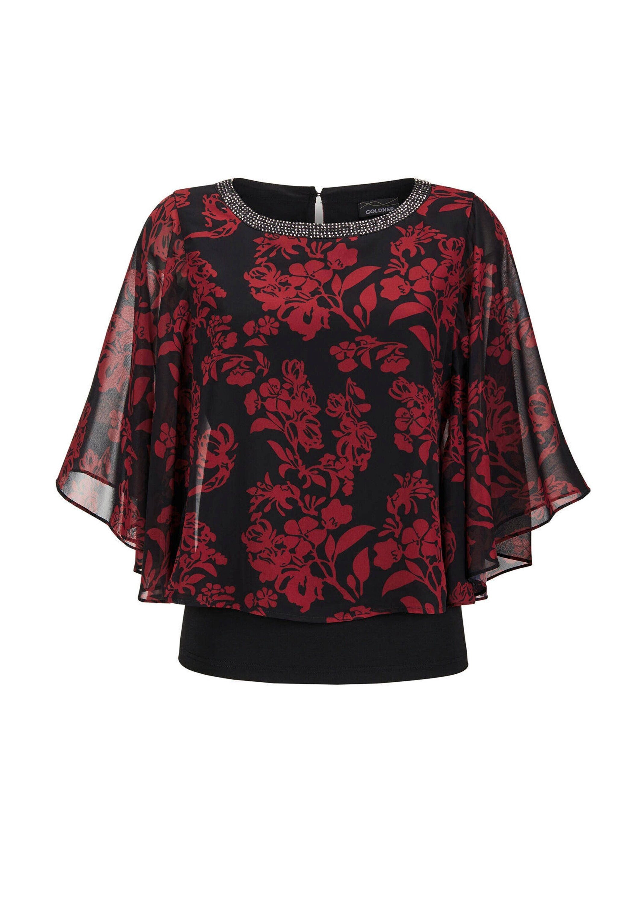 Klassische Bluse Florale Printbluse, U-Boot-Ausschnitt