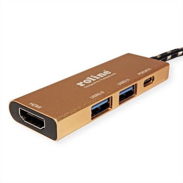 ROLINE GOLD USB Typ C Dockingstation, HDMI 4K, 2x USB 3.2 Gen 1, 1x PD Computer-Adapter USB Typ C (USB-C) Männlich (Stecker) zu HDMI Typ A Weiblich (Buchse), 10.0 cm