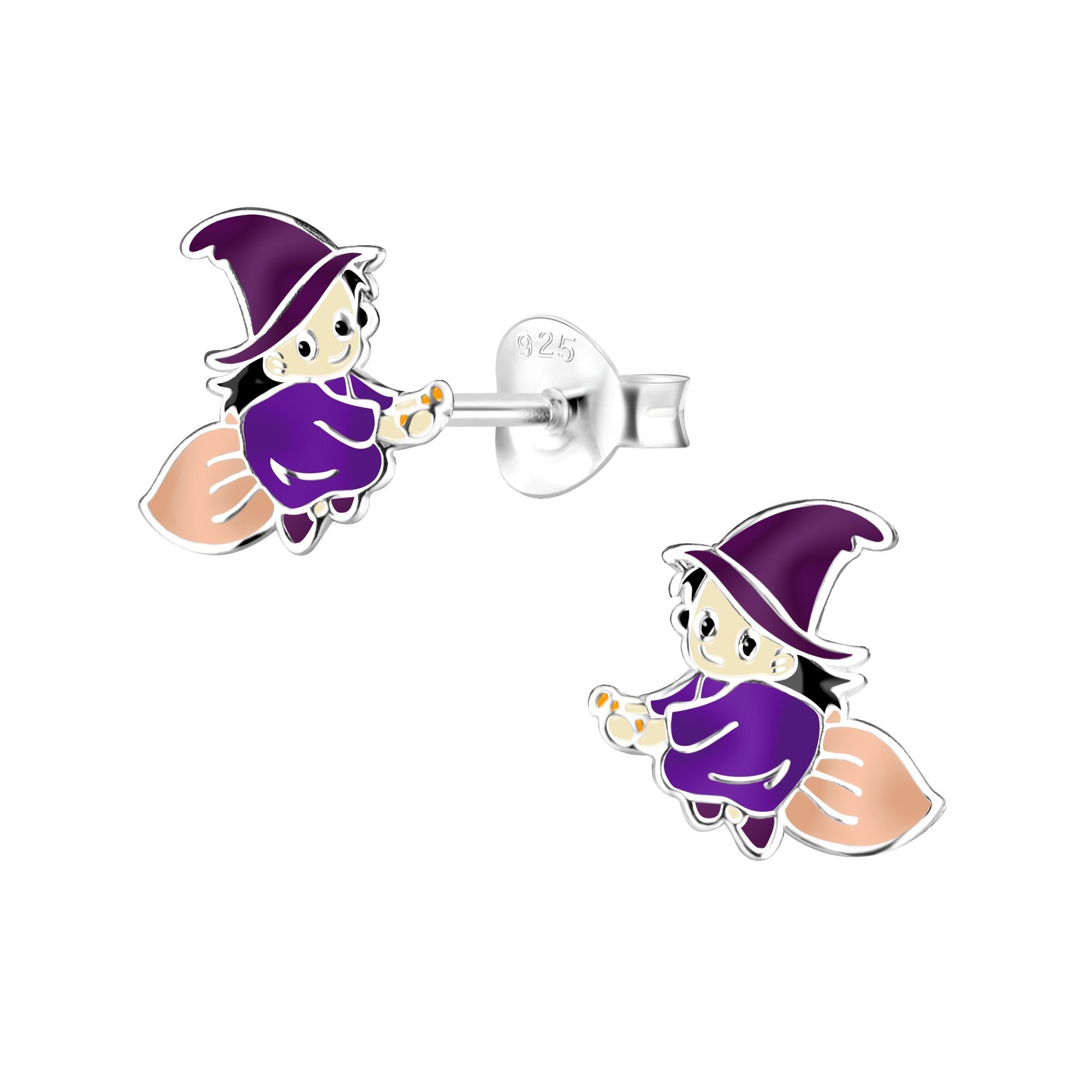 Paar Ohrstecker Kinder Ohrringe Hexe Helloween 925 Silber