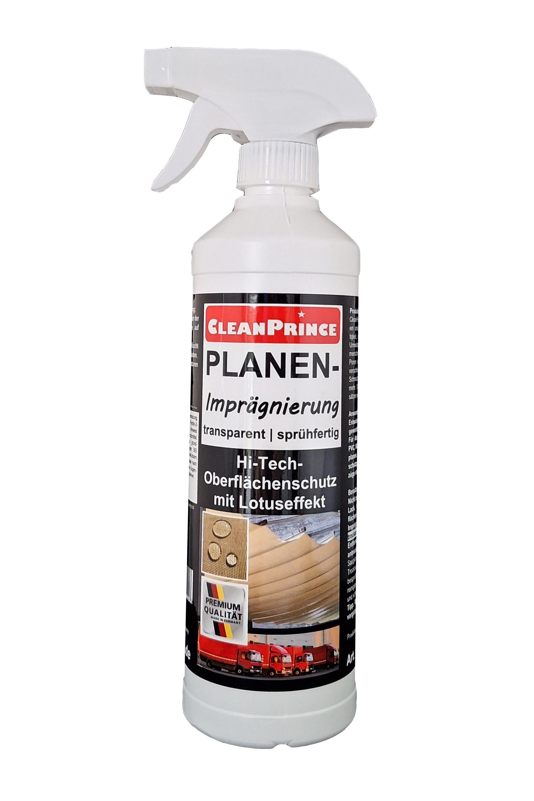 CleanPrince Planen-Imprägnierung für PE, PVC, Mischgewebe Imprägnierspray, Schutzschild gegen Feuchtigkeit