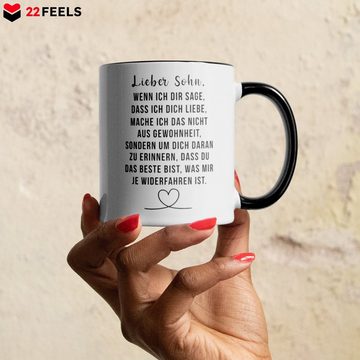 22Feels Tasse Sohn Geschenk Geburtstag 18 Jahre Kind Abi Master Bachelor Weihnachten, Keramik, Made in Germany, Spülmaschinenfest, Zweifarbig