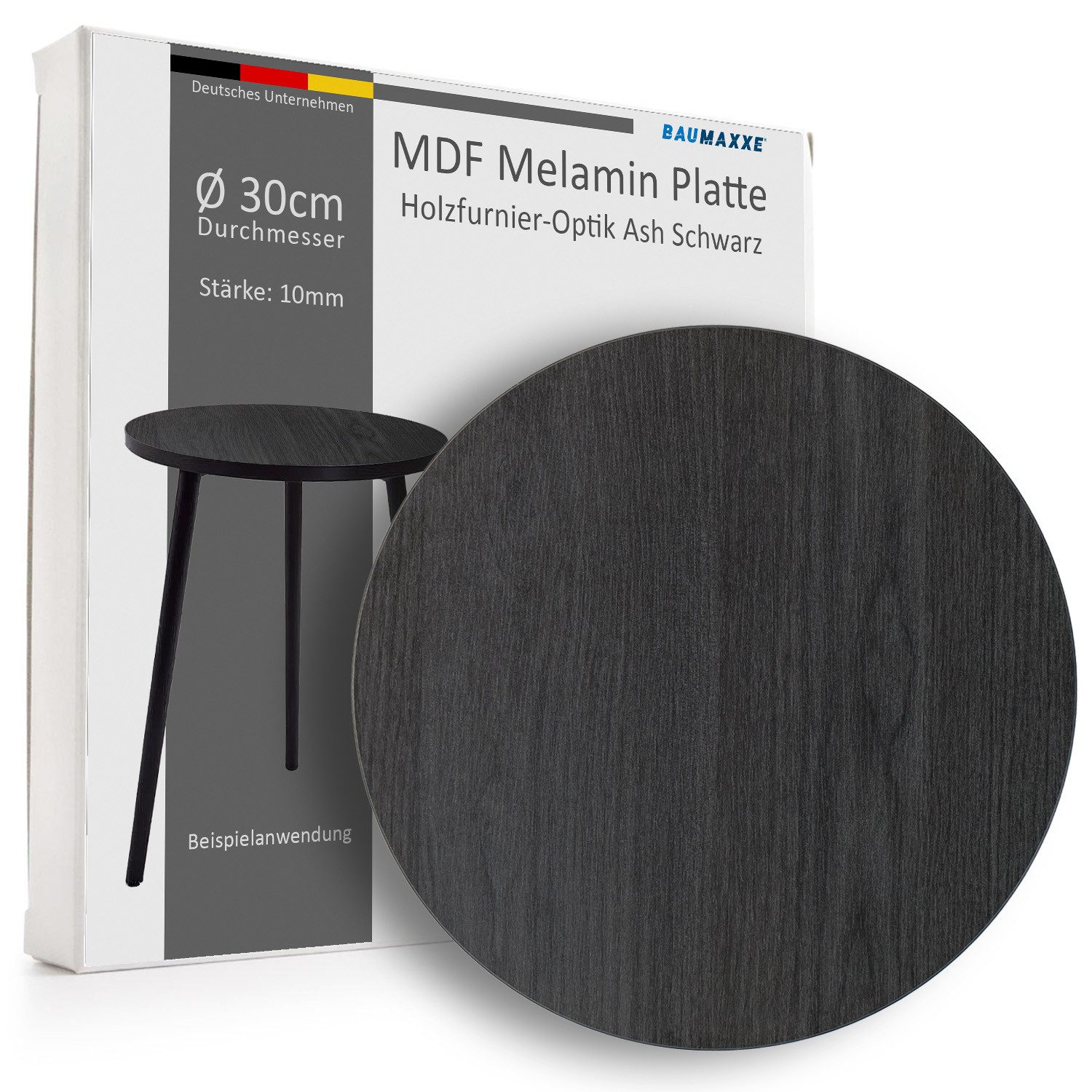Baumaxxe Tischplatte Baumaxxe Tischplatte I 30 cm I rund I Stärke: 10 mm I schwarz I bm333