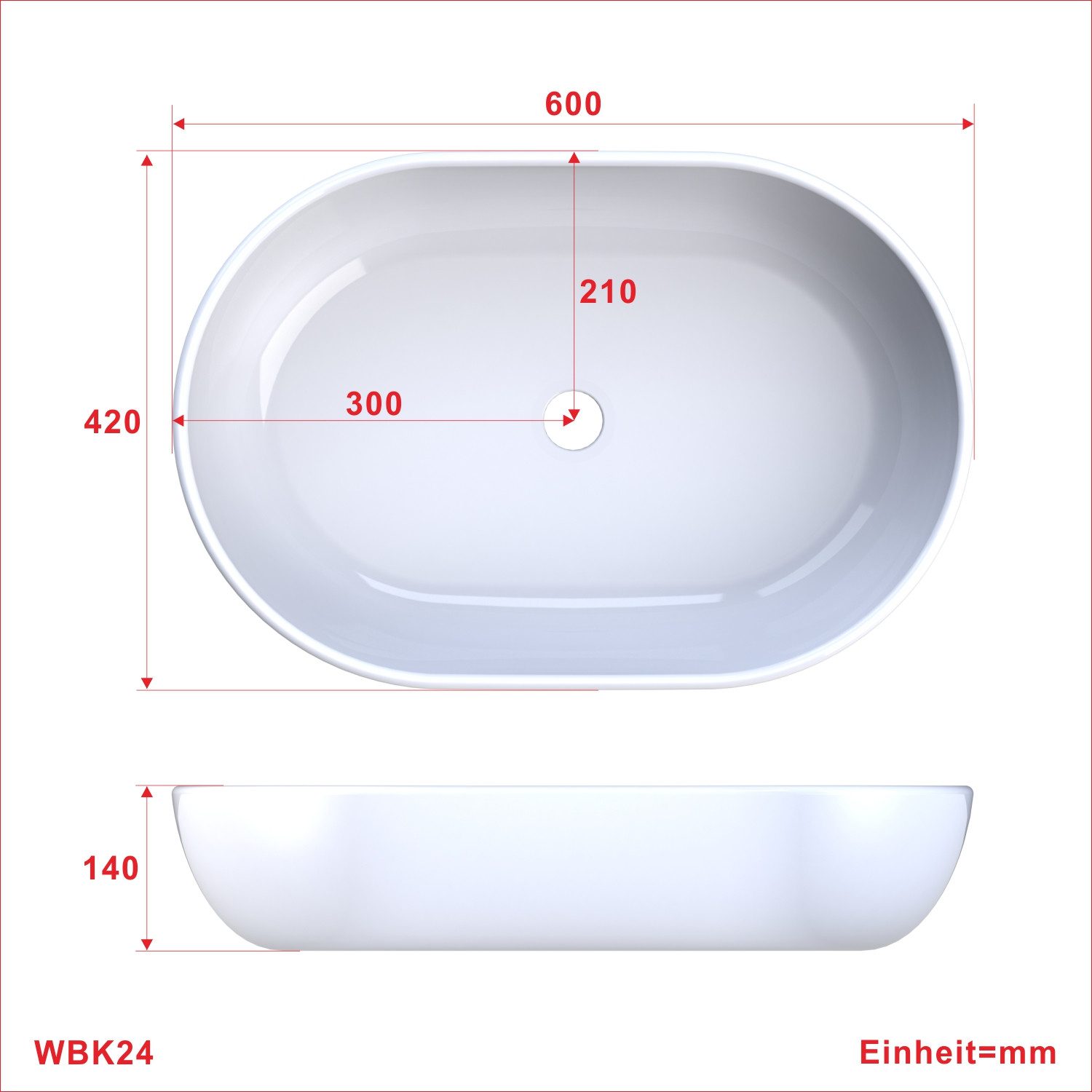 AQUALAVOS Waschbecken Waschbecken Keramik Aufsatzwaschbecken für das Badezimmer und Gäste-WC, Weiß I Modernes Design I Einfache Installation, Einfach zu säubern